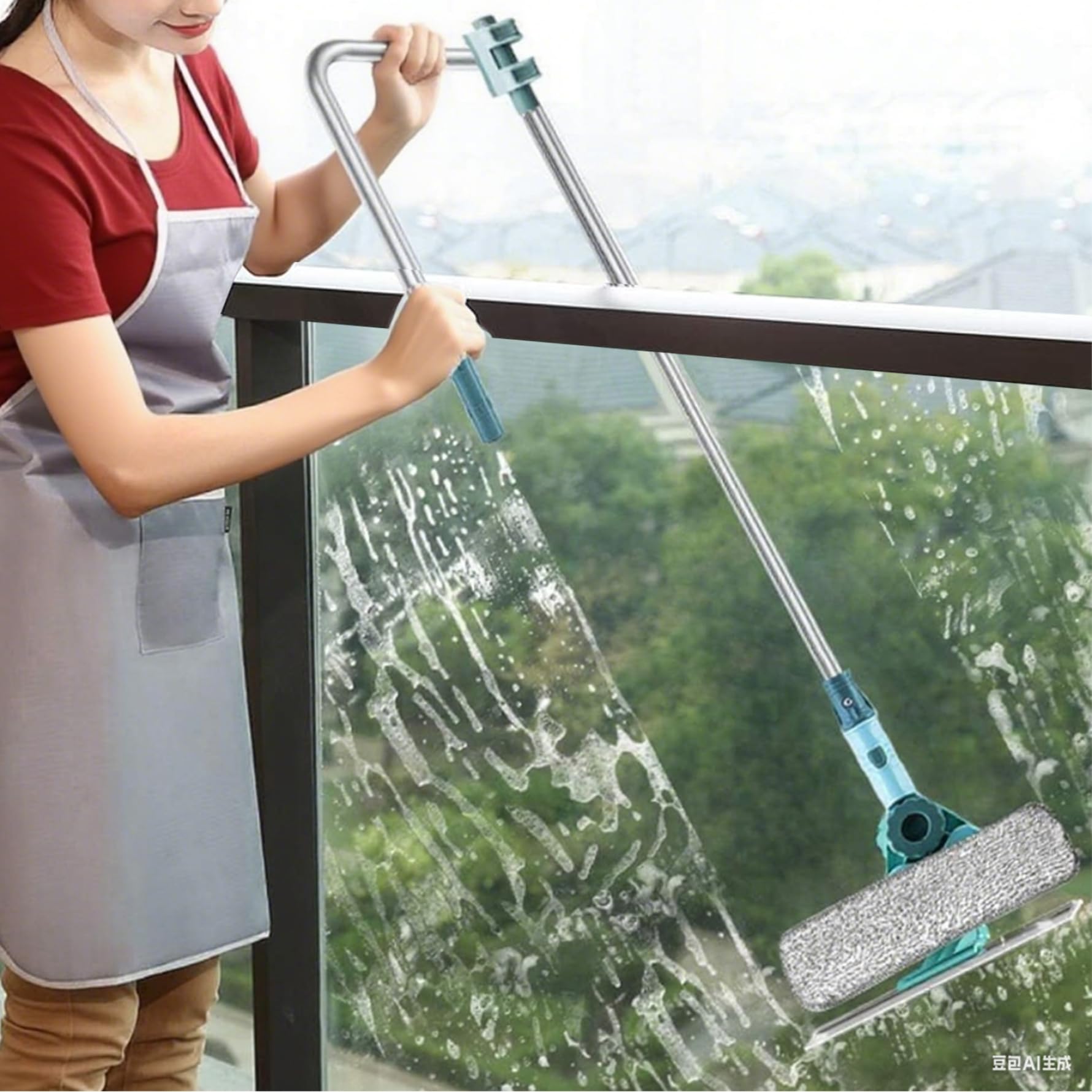 Nettoyeur de vitres extérieur en Forme de U télescopique sûr Double Face nettoyant pour vitres Deux en Un pour Les miroirs Plancher Haut raclette Portes.