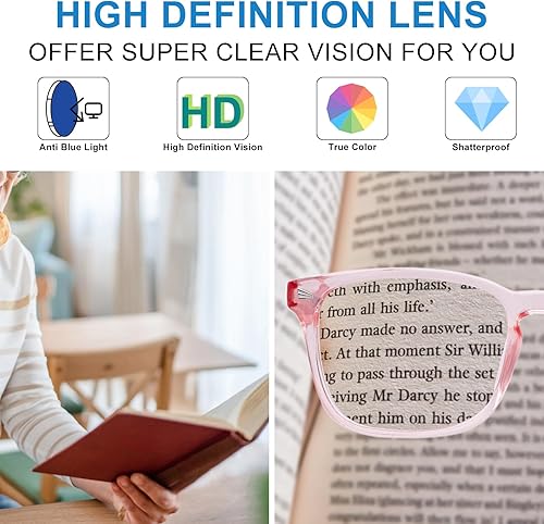 Miniatura 3 de WEMOOTANTS Paquete de 4 lentes de lectura grandes de color rosa 2.0 para mujeres con bloqueo de luz azul transparente, lentes de lectura 1.0 1.25