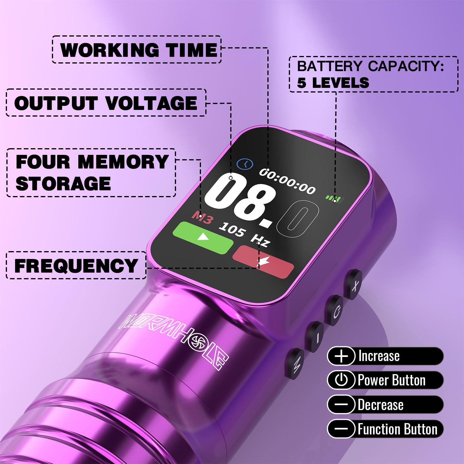 Wormhole Adjustable Rotary Tattoo Pen Kit with Dual Batteries