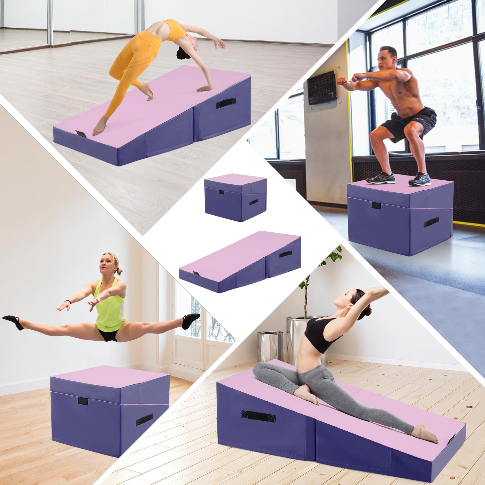 GYMAX Neigbare Gymnastikmatte, Schräge Gymnastikmatte mit Keilform & Tragegriff, Weichbodenmatte, faltbare Fitnessmatte, Trainingsmatte für Kinder& Erwachsene