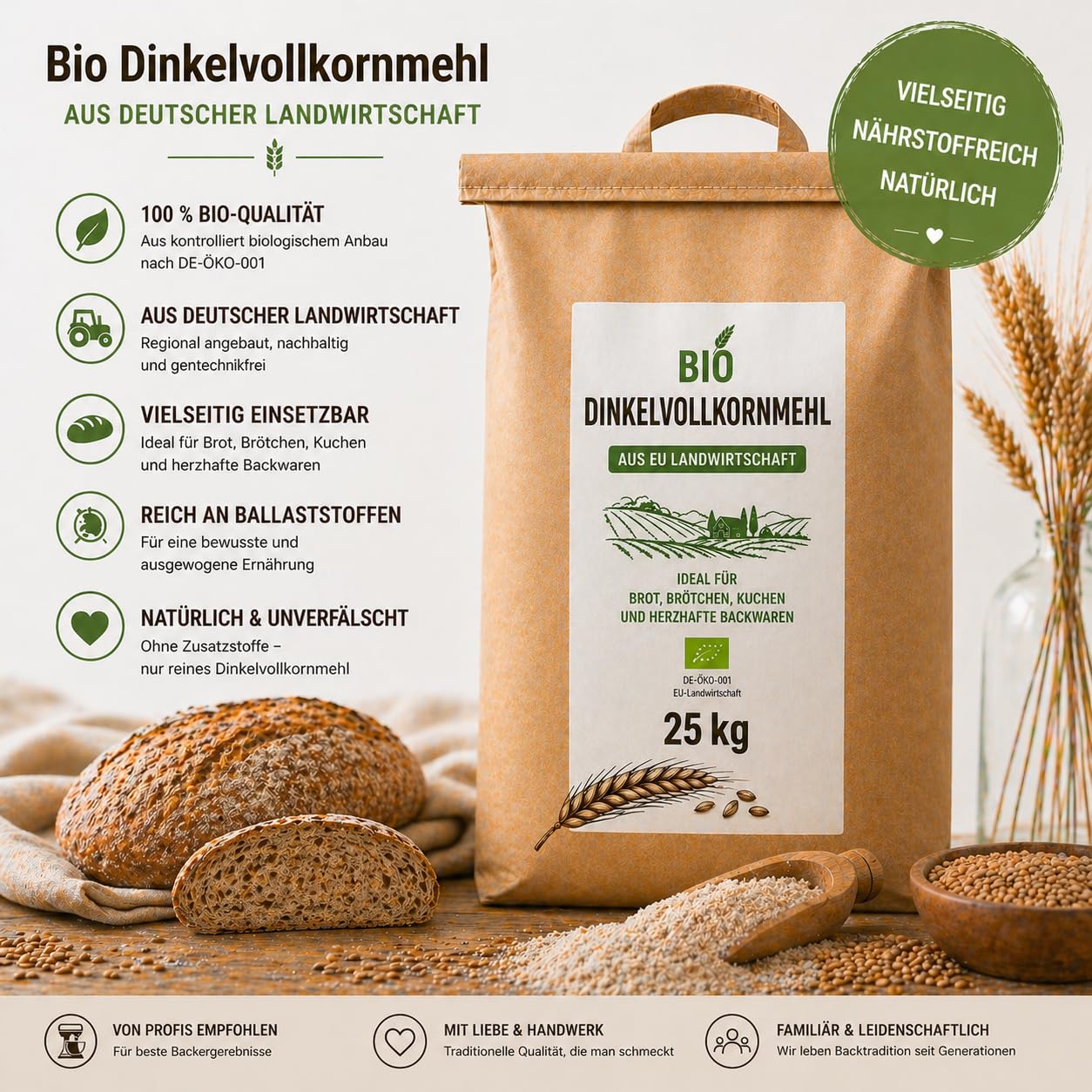 Bäckerei Spiegelhauer Bio Dinkelvollkornmehl 25kg fein Deutsche Landwirtschaft