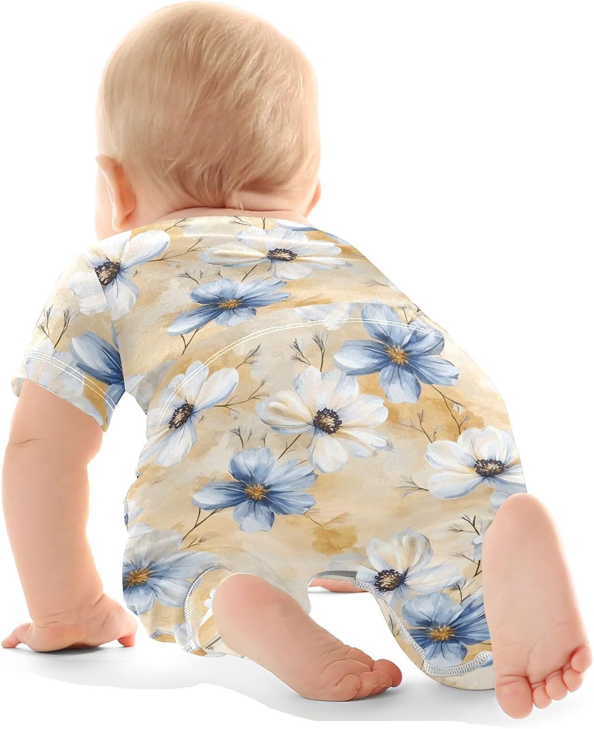 vvfelixl Baby Clothes Retro Blue Flower Baby Bodysuits Set Unisex Short Sleeve Babys Pants Sets 0-3M