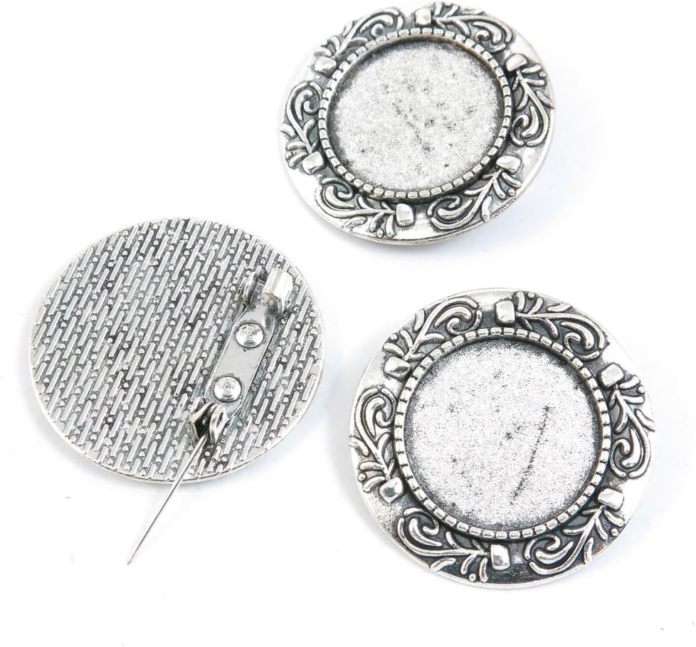 40 Pieces Jewelry Making Charms Antique Silver Tone for Necklace Pendant Bracelet U7NP8 Pinback Brooch Cabochon Setting Blank 20mm