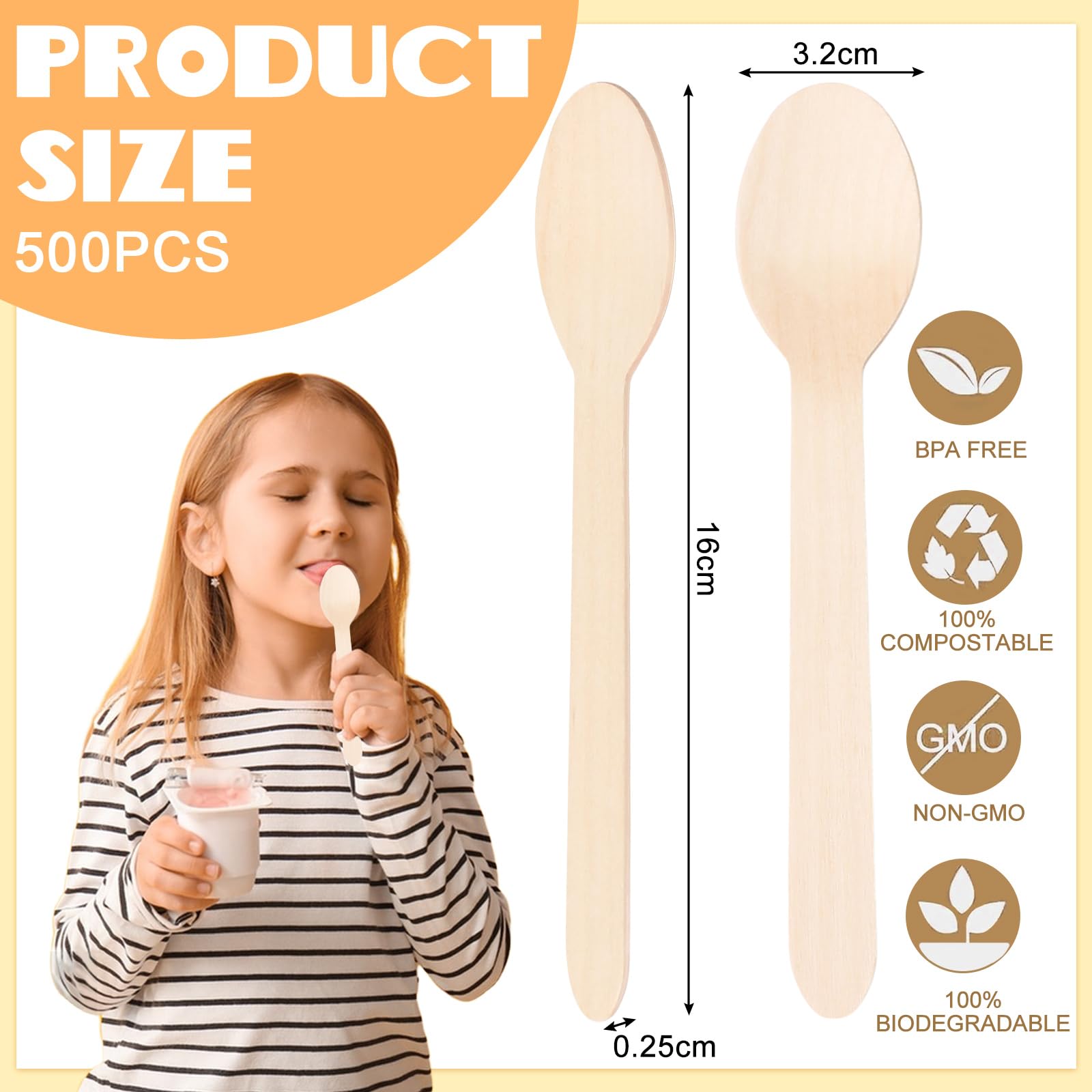 500 Stück Holzlöffel Einweg 16 cm Biologisch Abbaubar Holz Einweglöffel für Kaffee Dessert EIS Natürliche Eislöffel für Party Geburtstag Picknick Dessertlöffel Einwegbesteck Splitterfrei