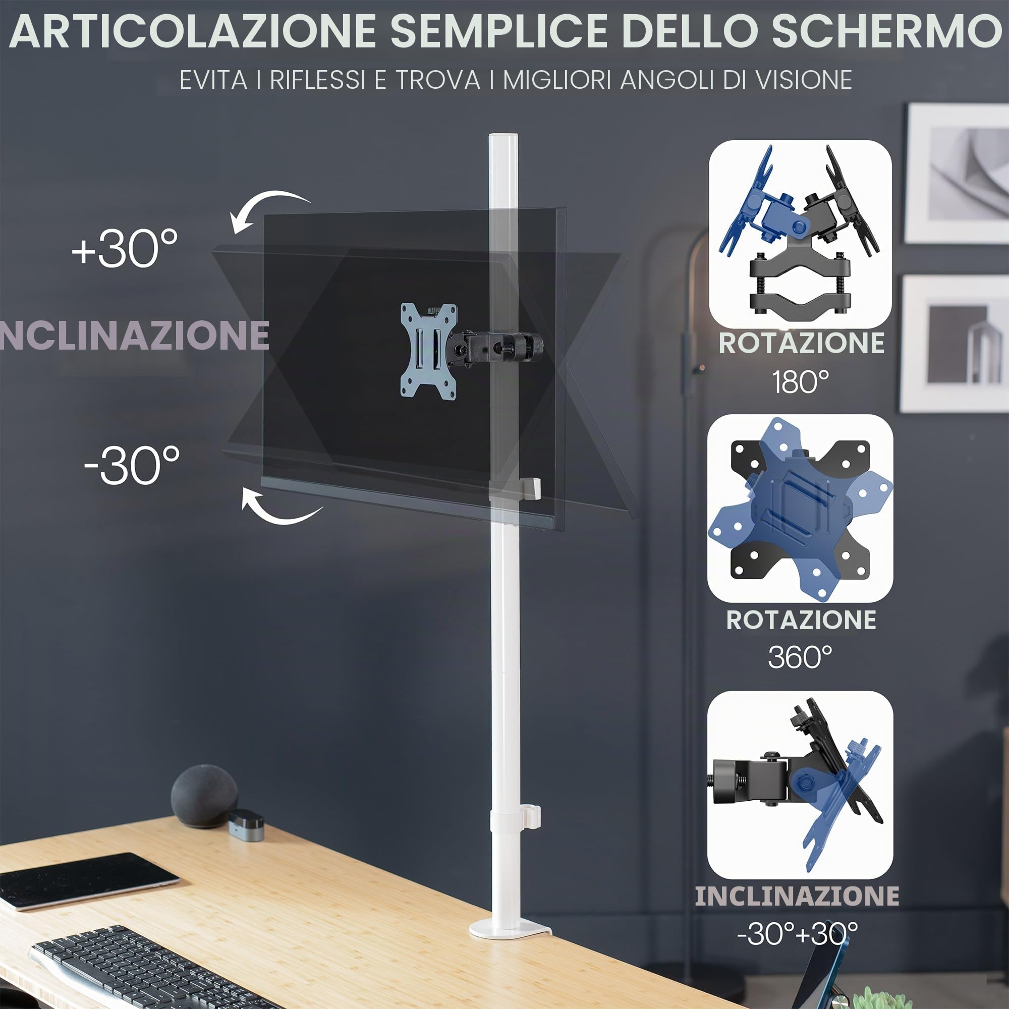 VIVO MOUNT-POLE01 Staffa universale in acciaio per montaggio su palo con piastra VESA rimovibile da 75 mm e 100 mm, compatibile con schermi fino a 30", nero
