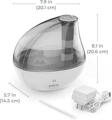 Vista 8 de Pure Enrichment MistAire Silver Ultrasonic Cool Mist Humidifier for Bedroom, Office, Nursery & Indoor Plants - Lasts Up to 25 Hours, Whisper-Quiet
