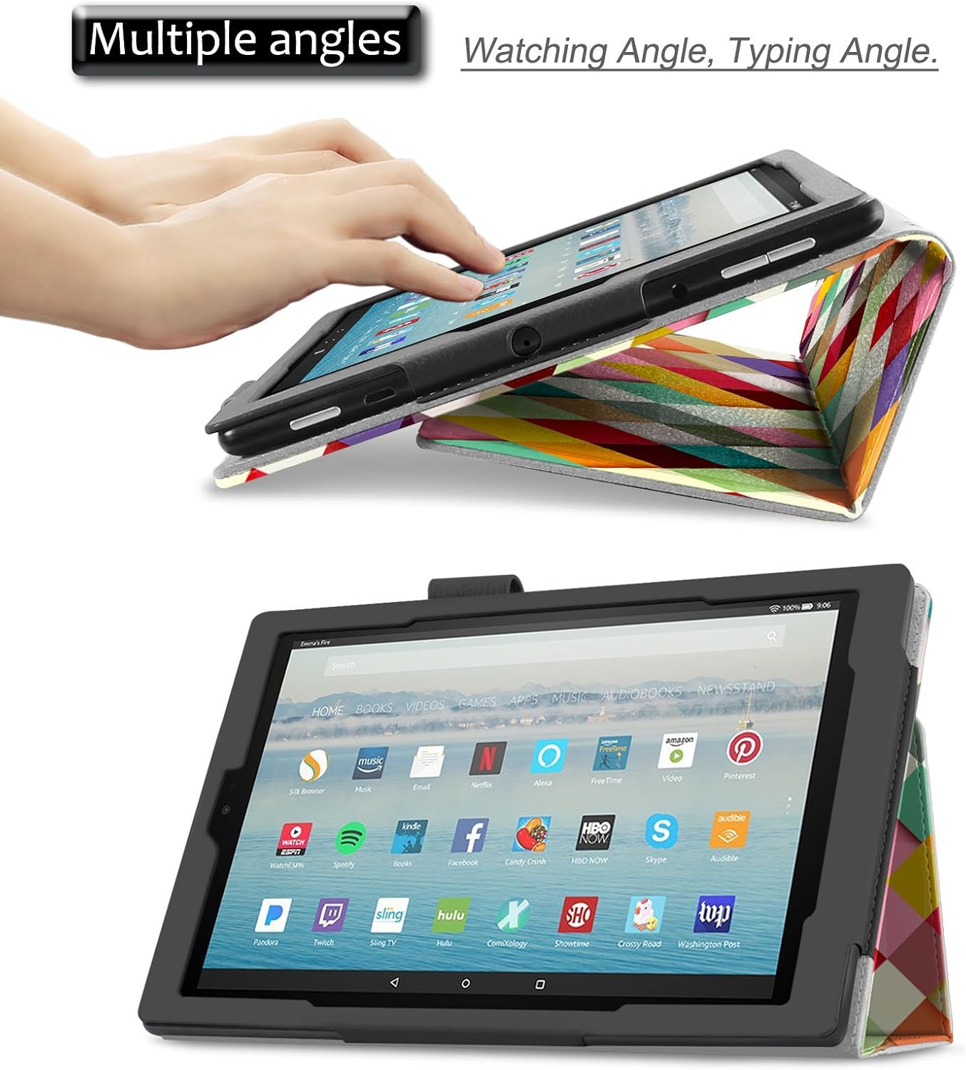 Infiland All-New Fire HD 10 2017 Case - Premium Folio Smart Stand Cover with Auto Wake/Sleep Function for All-New Fire HD 10 Tablet 10.1" (7th Generation, 2017 Release), Diamond
