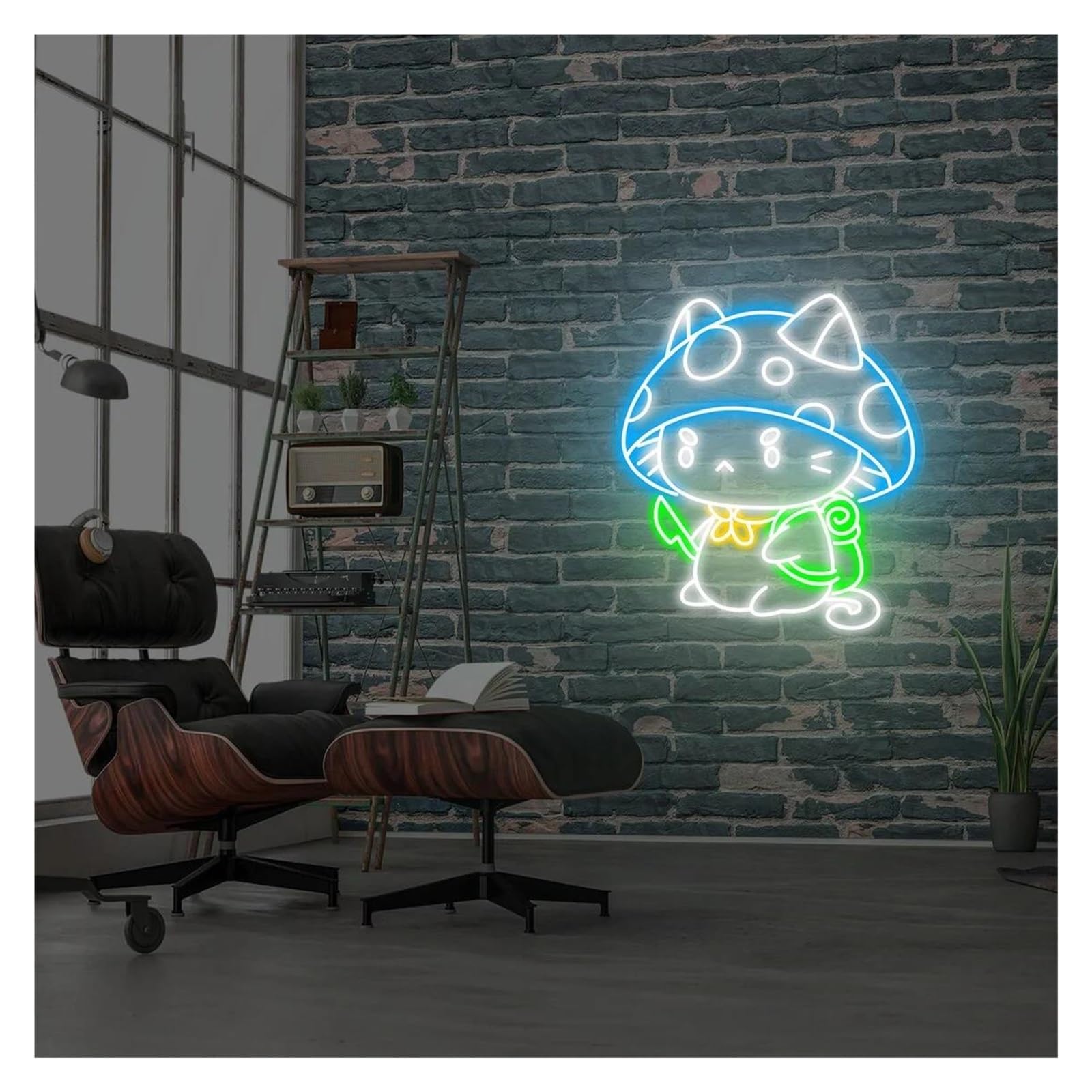 LED néon signe Panneau Néon Chat Alimenté Par USB, Intensité Variable, Avec Chapeau Champignon, Pour Chambre À Coucher, Bar, Décoration Murale De Fête(E,25cmx33.34cm)