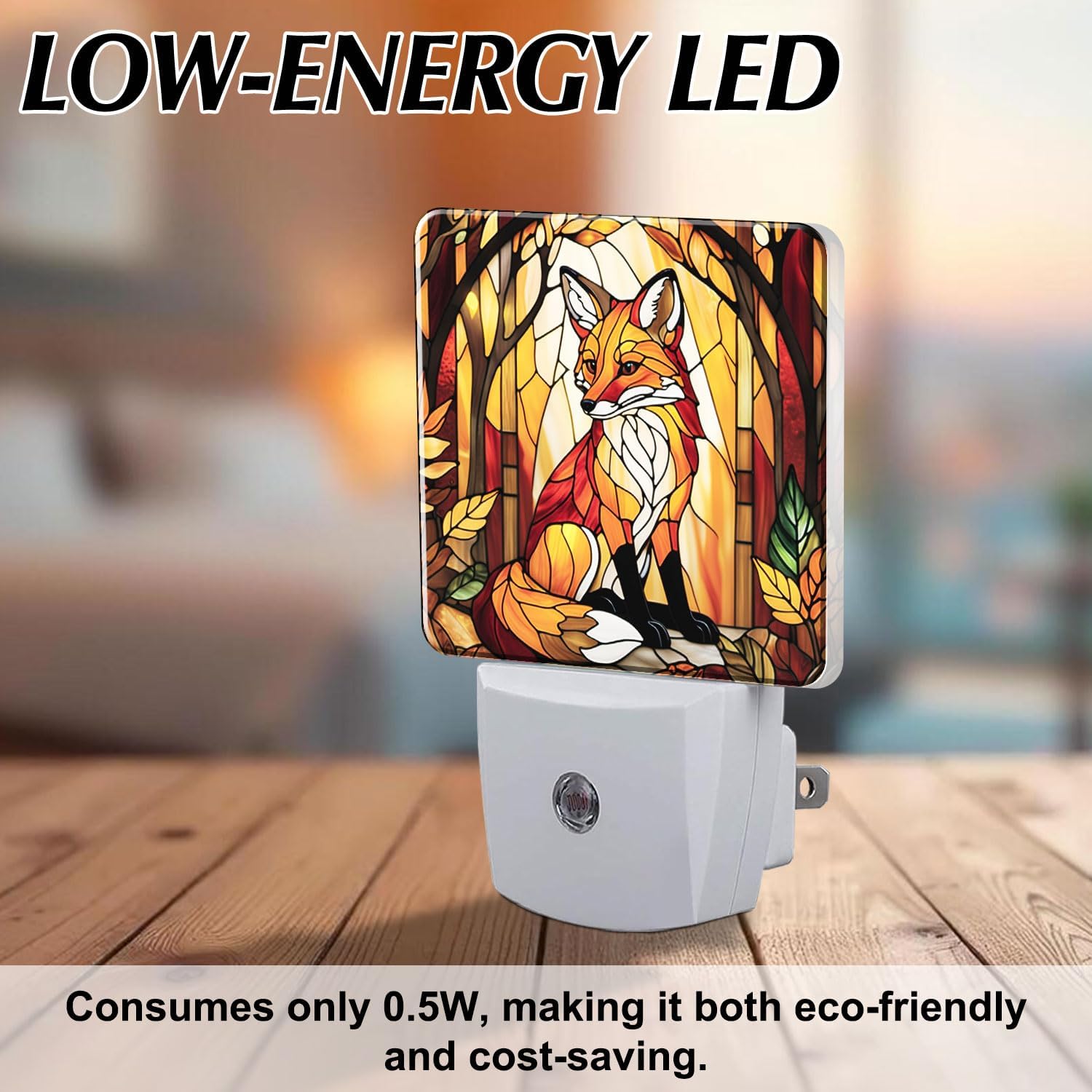 Fox Stained Glass Night Lights Plug into Wall for Room, Fox Night Light LED for Bedroom