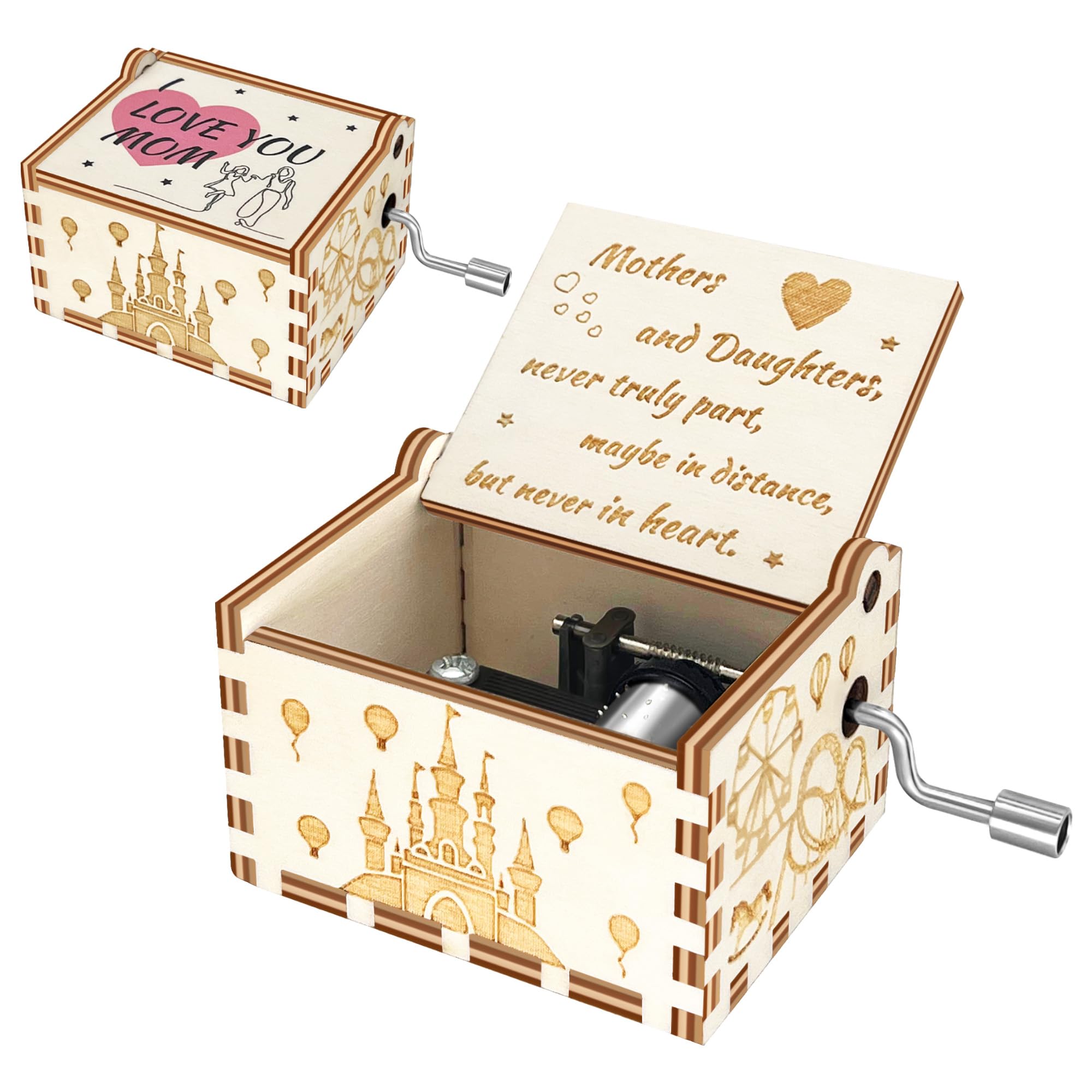 Mom Birthday Gifts from Daughter Son, You are My Sunshine Music Box, Small Gifts Hand Crank Wooden Musical Box, Mom