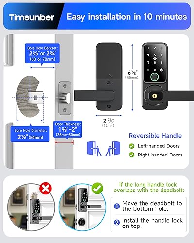 Miniatura 8 de Cerradura de puerta de entrada sin llave con asa, cerraduras inteligentes de huellas dactilares, manija de puerta de llave, juego de puerta de