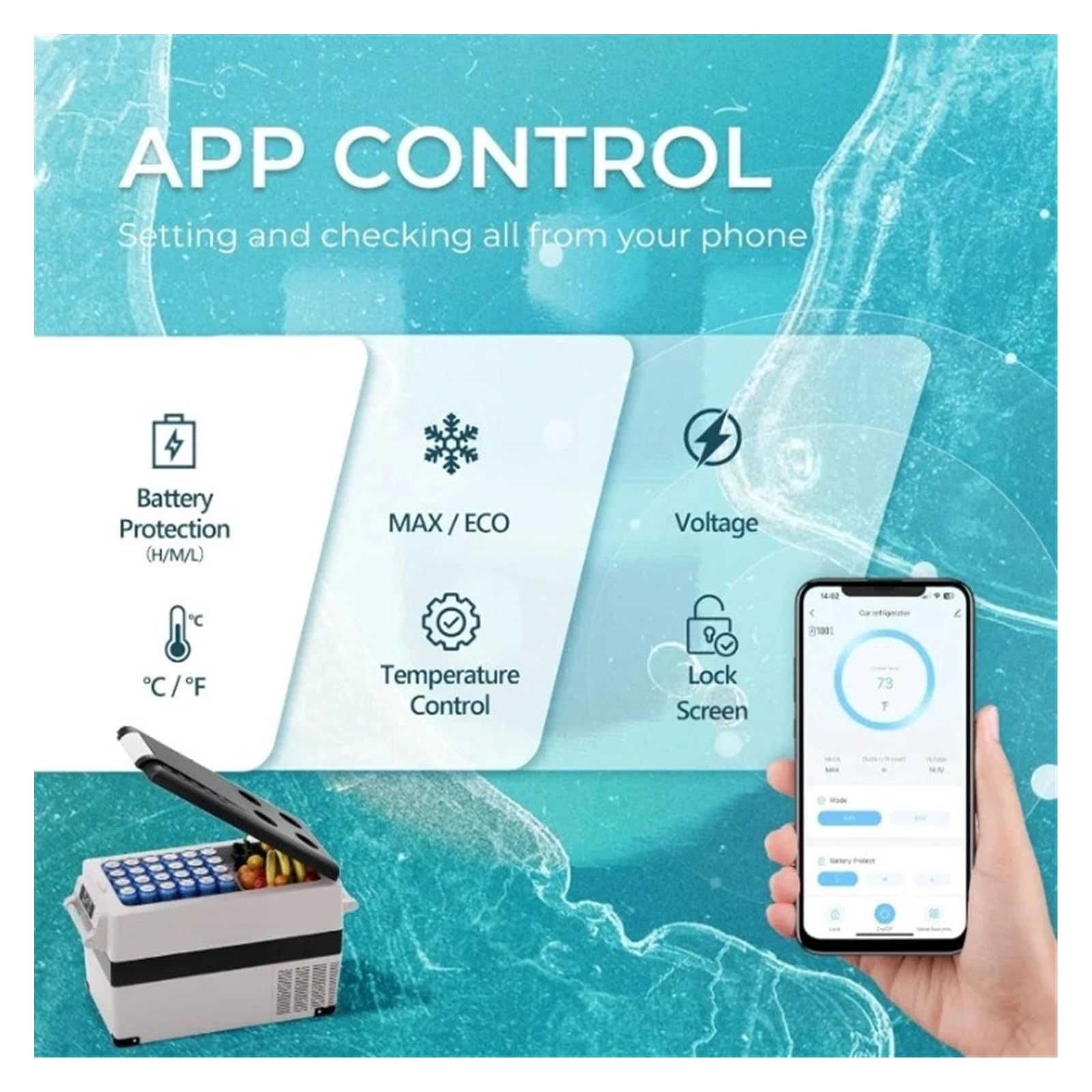 Refrigerador eléctrico de 48 Cuartos (45 L), 12 V, Control por aplicación, Temperatura de -20 °C a 20 °C, congelador portátil de 12/24 V CC
