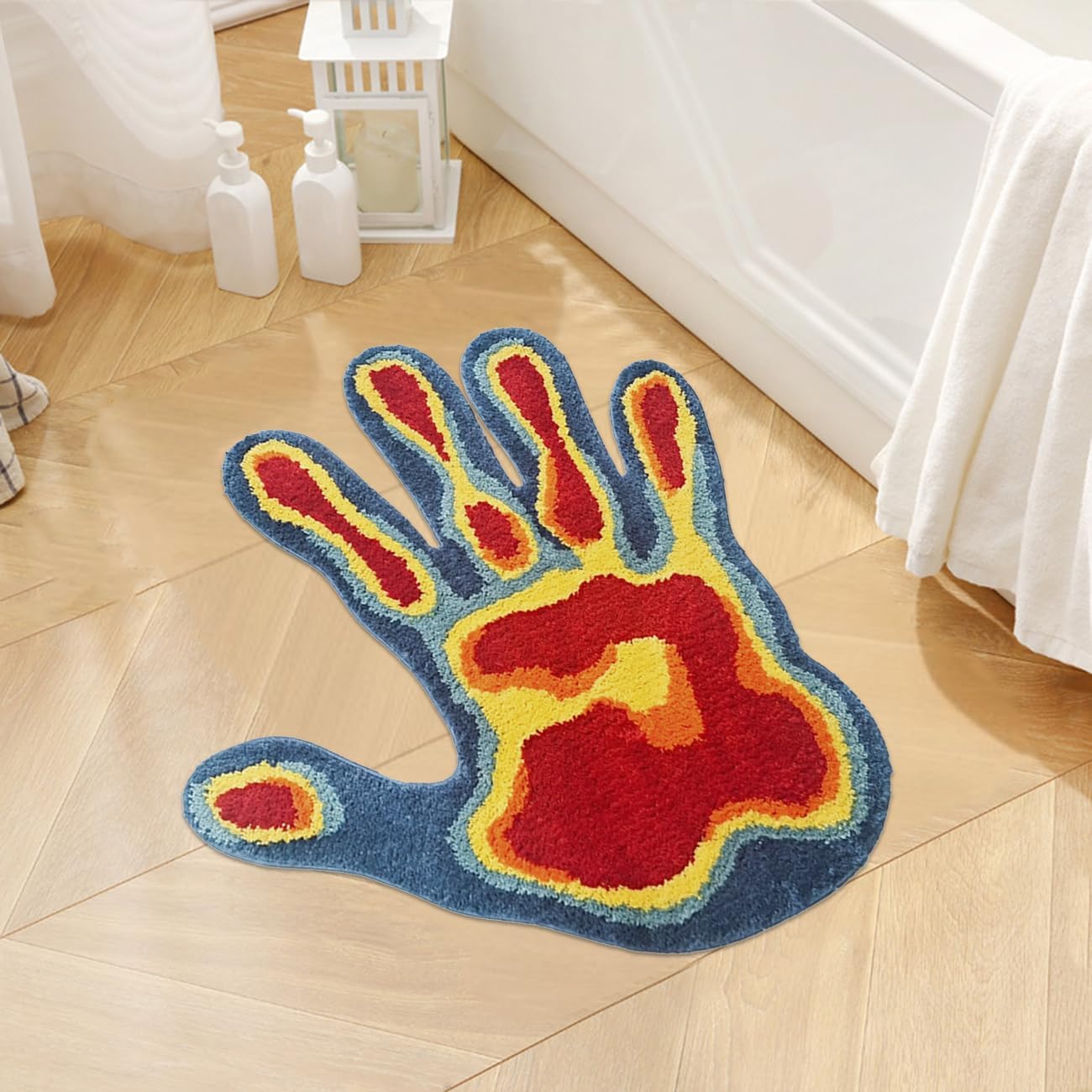 Funny Hand Shaped Cool Rugs Tufted Cute Bathroom Rugs, 2.6 x 2.6FT image 3