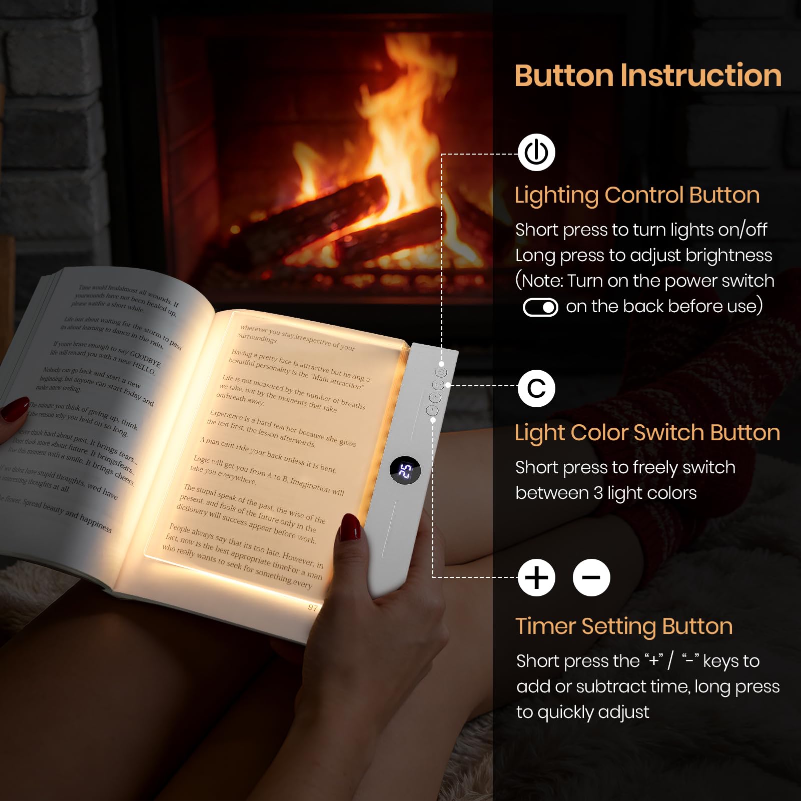 Lampada da lettura intelligente a LED, ricaricabile, trasparente, con 3 colori e timer, dimmerabile, a pagina intera, luci di lettura notturna per libri, lettura notturna a letto, regali per lettori