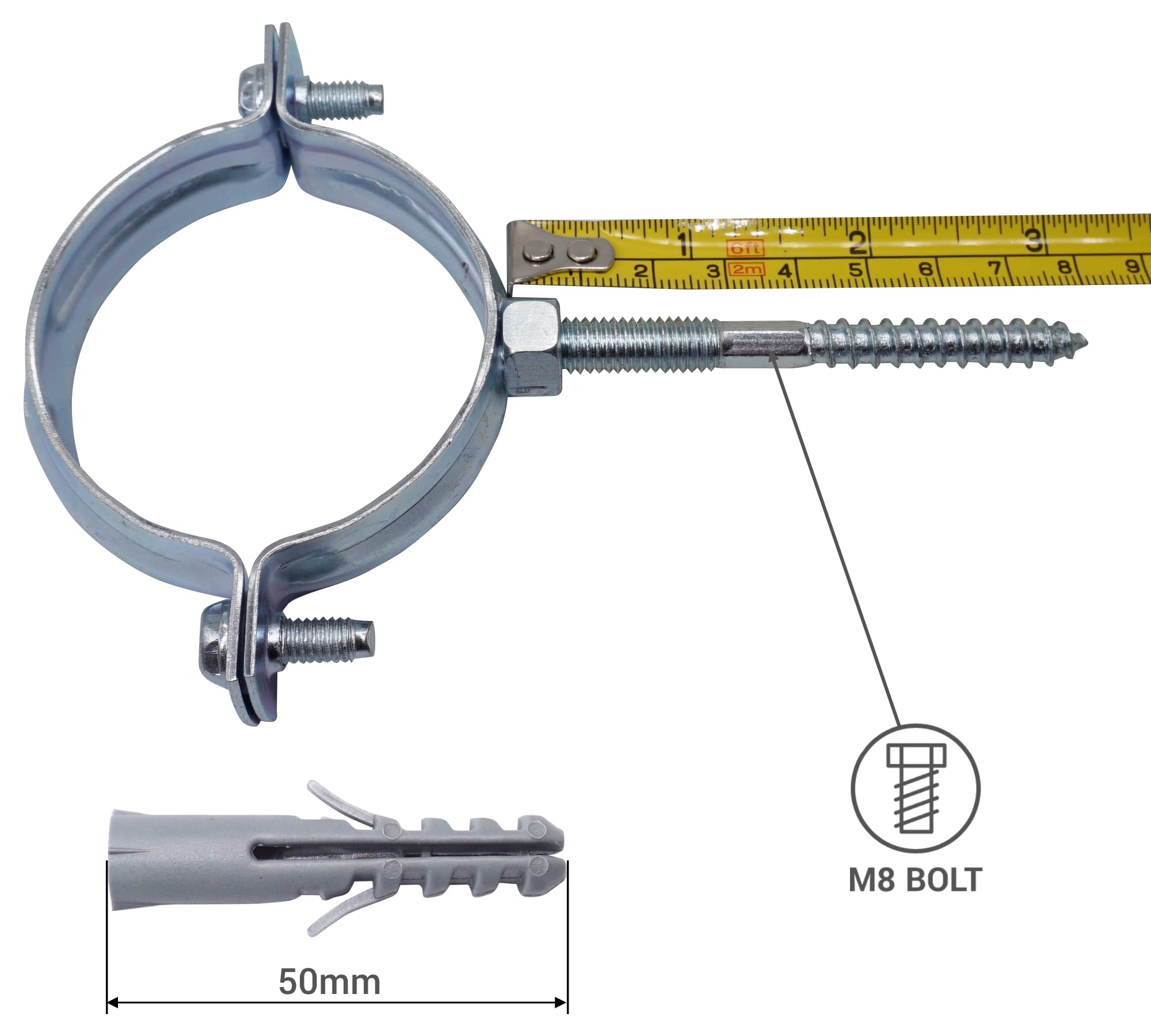 SKIR'CO Abrazaderas de tubo (paquete de 4 piezas) para tubos de Ø 60-64 mm, plateadas, con punta de destornillador PH