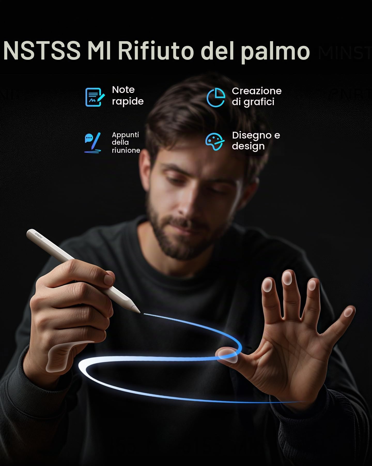 Inateck Penna per iPad 2018-2024 Con Palm Rejection, 5 Min Ricarica Rapida, Sensibile All'Inclinazione, Compatibile Con iPad Pro 11"/12.9"/13", Air 3/4/5/6, 6-10, Mini 5/6, PCL005