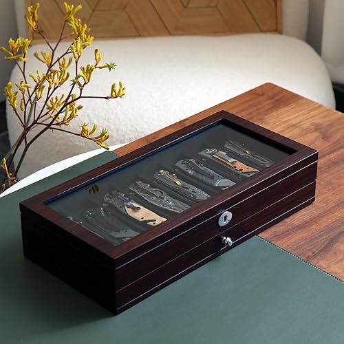 Miniatura 3 de Estuche de exhibición de cuchillos de dos niveles, caja de almacenamiento para cuchillos de bolsillo de 15 a 17 cuchillos de bolsillo, estuche