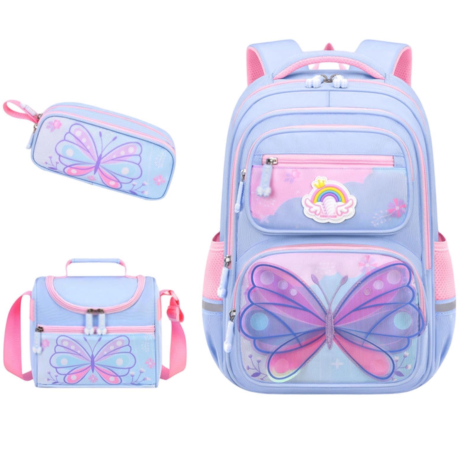 Juego de mochila para niños con bolsa de almuerzo y estuche para lápices, mochila escolar ligera de 3 piezas, bolsa de gran capacidad para artículos esenciales escolares diarios, Blue, Talla única