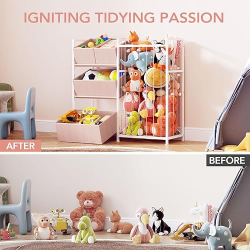 Miniatura 5 de BBLIKE Almacenamiento de animales de peluche, organizador de almacenamiento para niños con 4 contenedores extraíbles, organizador de almacenamiento