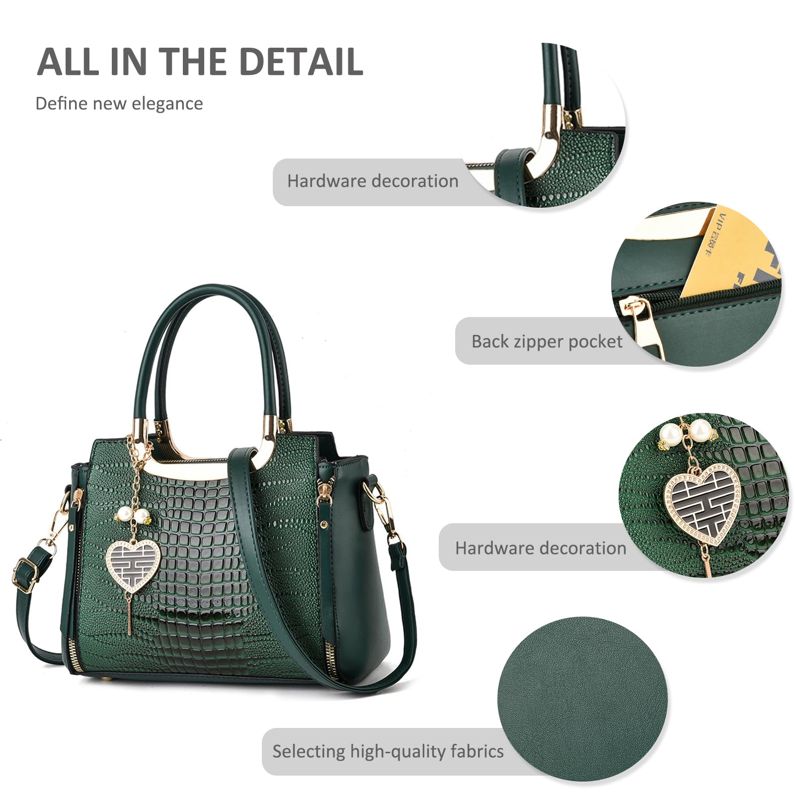 NICOLE & DORIS Sac a Main Femme Elegant Sac Bandoulière PU Cuir Sac D'épaule Crocodile Sac à Main Chic Petit Sac Cartable Bandoulière Blanc