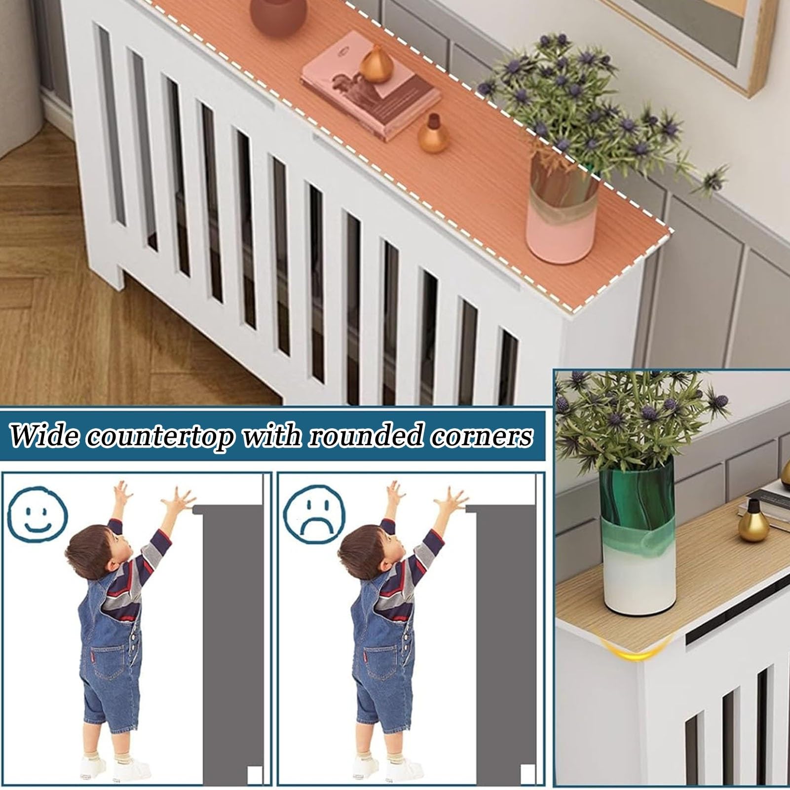 Heizkörperverkleidung Schrank mit belüftetem Grill, 4-seitiges Heizschrankregal für Dampfheizkörperschutz im Schlafzimmer und Flur