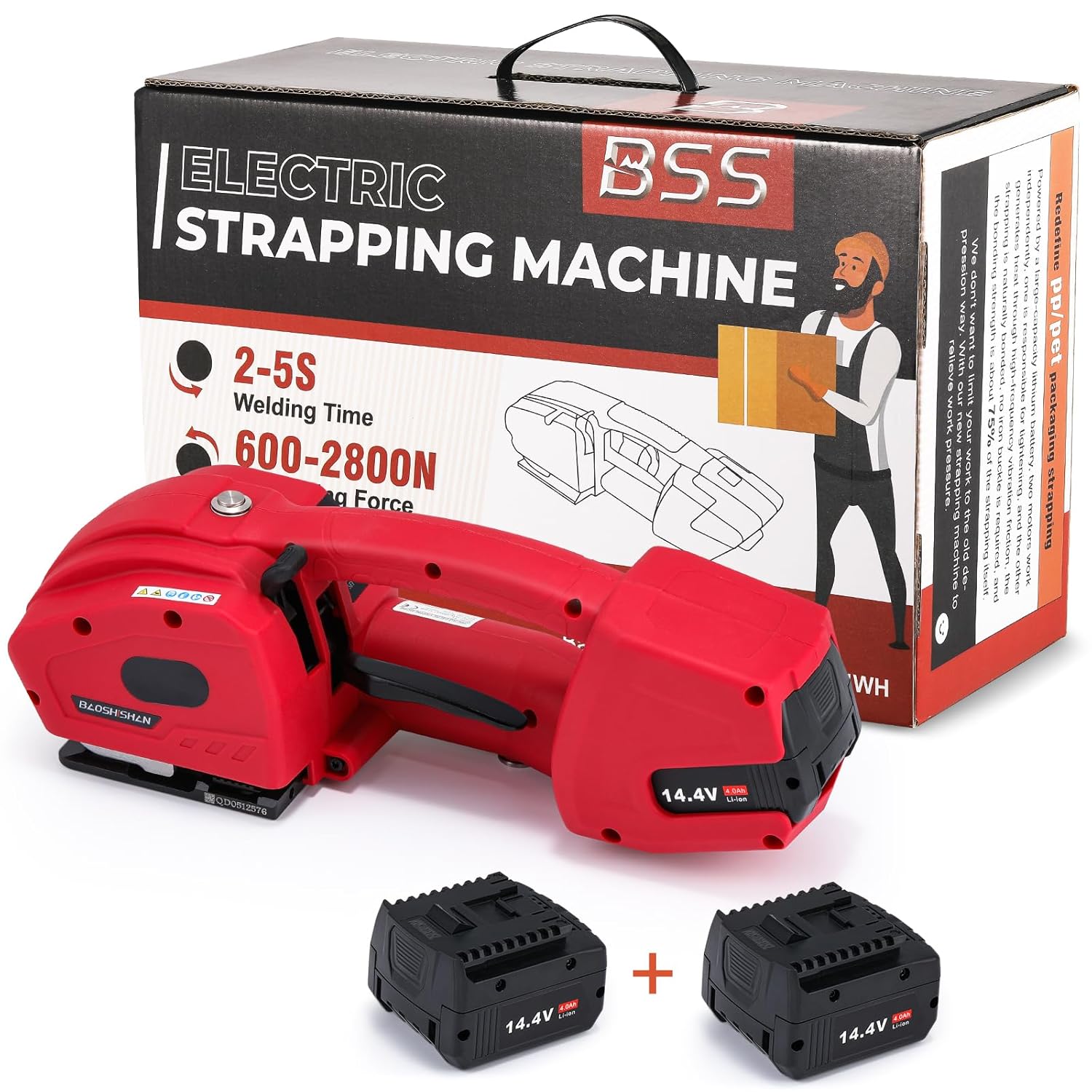 BAOSHISHAN 2025 New Automatic Electric Strapping Machine - 2x4000mAh Battery, 1/2-5/8in PP/PET Straps, Industrial Packaging Tool for Warehouse, Logistics, Moving, Shipping Boxes & Pallet Bundling