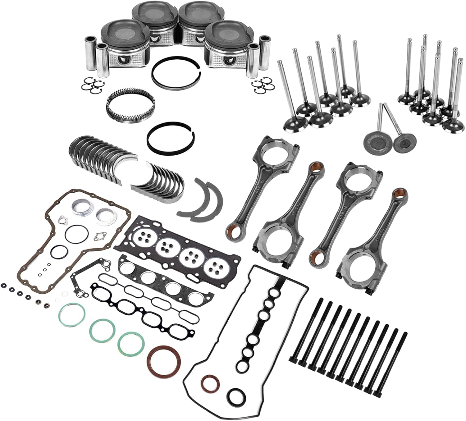 Generic Engine Overhaul Rebuild Kit Replacement for 1998-2008 Toyota Celica Corolla Matrix 1ZZ-FE 1.8L Pistons & Connecting Rods 13201-29177, 13101-22140, 13711-0D020, HS26158PT