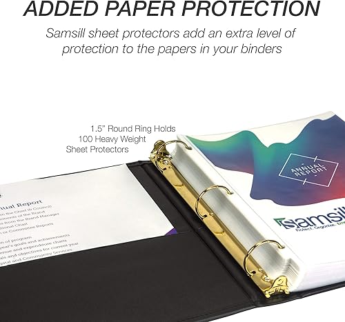 Vista 39 de Samsill Classic Collection carpeta de 3 aros, presentación ejecutiva, aros redondos de latón de media pulgada (capacidad de 125 hojas), negro, Negro