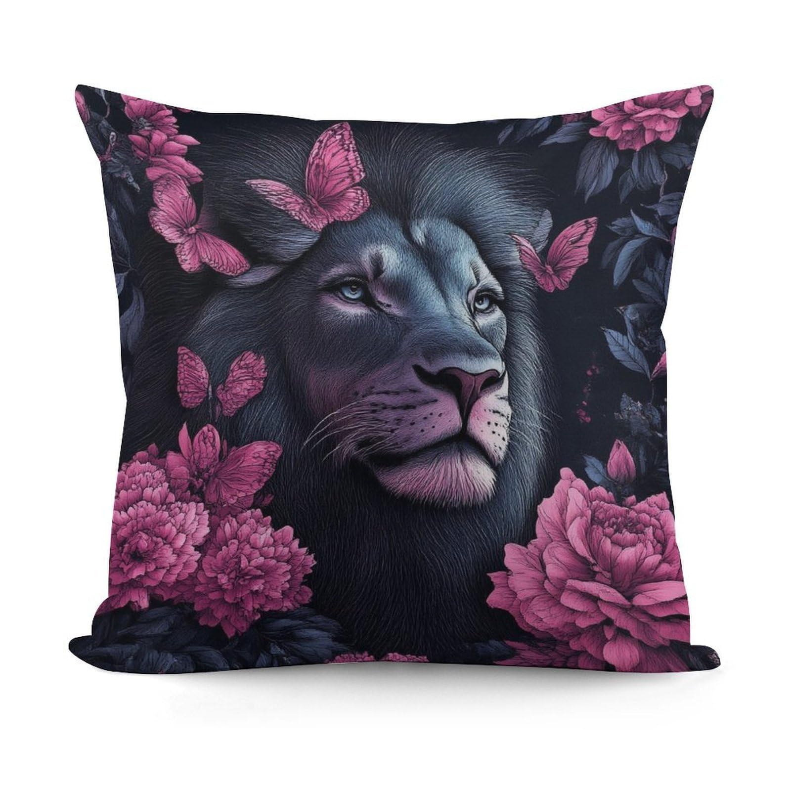 Smazdfxx Picture(748) Soft Cozy Lion Pink Floral Pillowcase Luxury Decorative Pillows Square Shaggy Cushion Covers For Sofa, Living Room