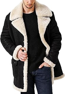 Men's Lamb Wool Bomber Coat Winter Bomber Fleece Lined Leather Jackets Aviator Coat Shearling Leather Jacket