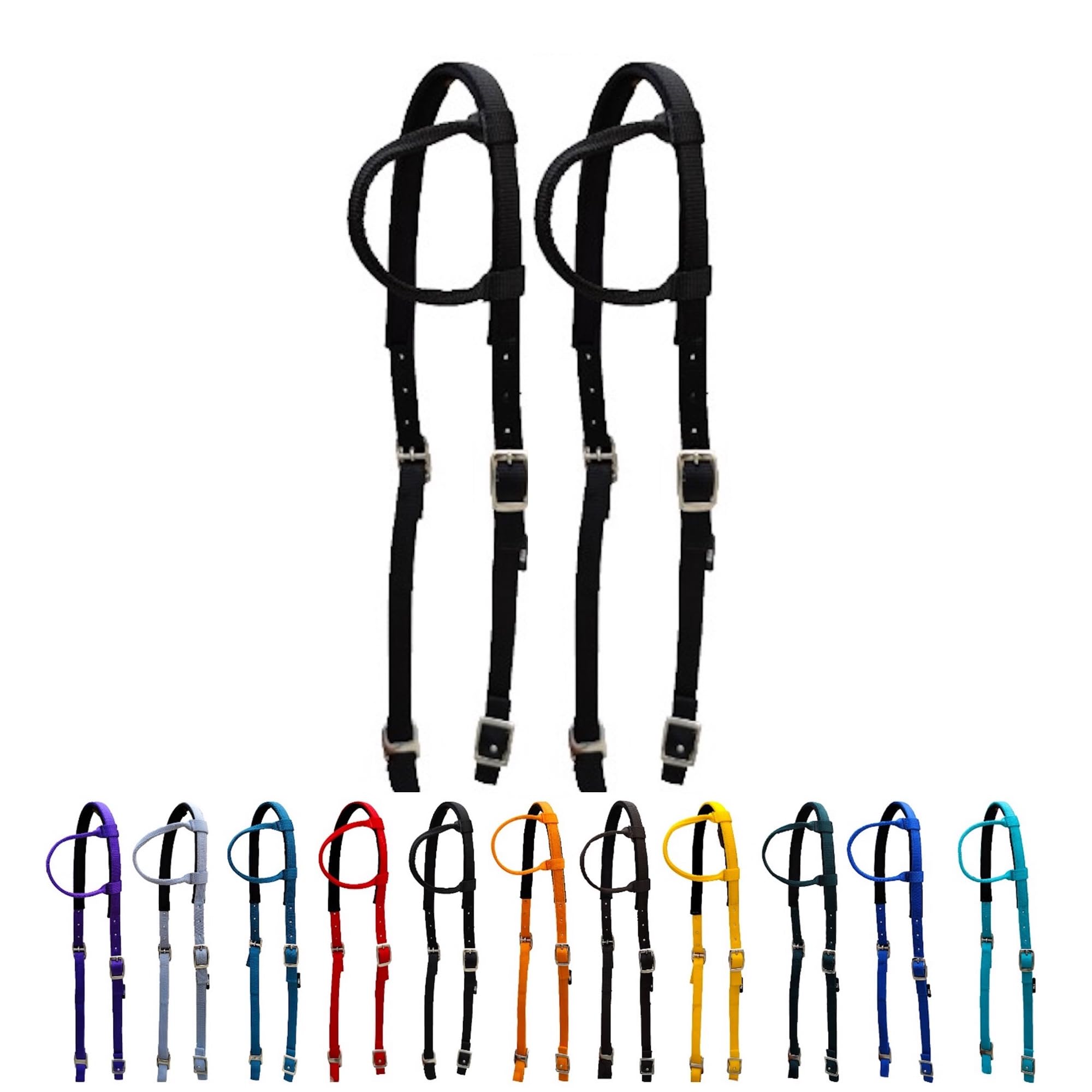 Majestic Ally Nylon Padded Sliding Single Ear Headstall for Horses- Set of 2 - Multiple Colors