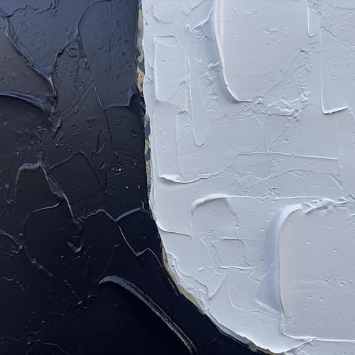 Miniatura 3 de zoinart Lienzo pintado a mano en blanco y negro, arte de pared de 24 x 24 pulgadas, pinturas abstractas texturizadas, minimalista, contemporáneo,