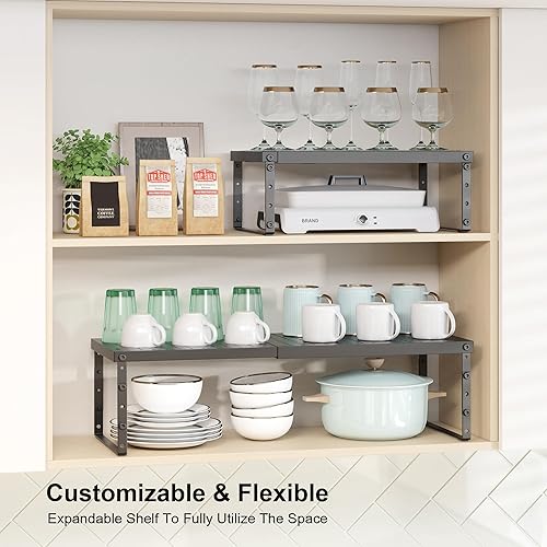 Miniatura 2 de Organizador de encimera de cocina expandible, organizador de estante de gabinete ajustable, estante apilable para encimera de cocina, estantes