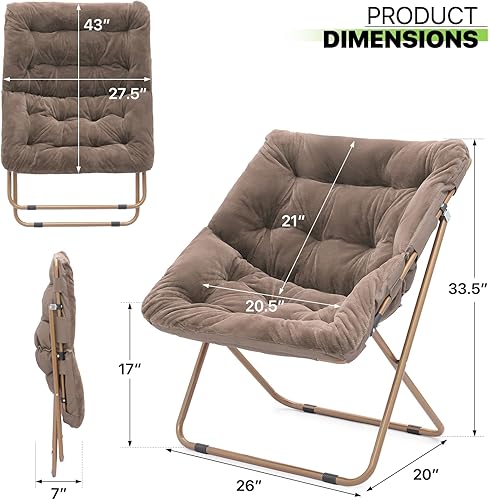 Miniatura 3 de Magshion Silla cuadrada plegable de gran tamaño con platillo de luna para adultos, silla grande y acogedora para dormitorio, color marrón