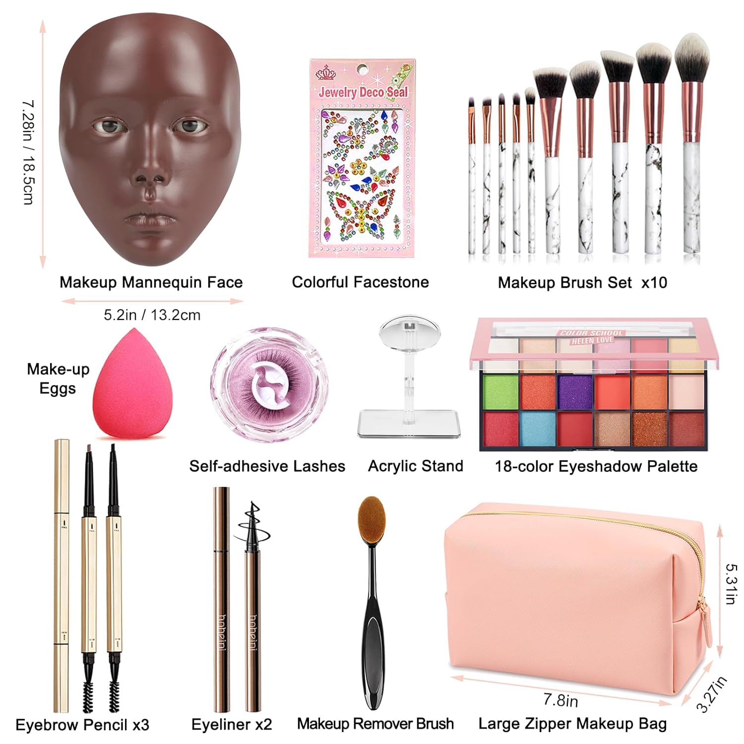 Makeup Mannequin Face - Silicone Head with Makeup Kit, Brushes & Bag for Practicing Skills or Gifts - Image 5