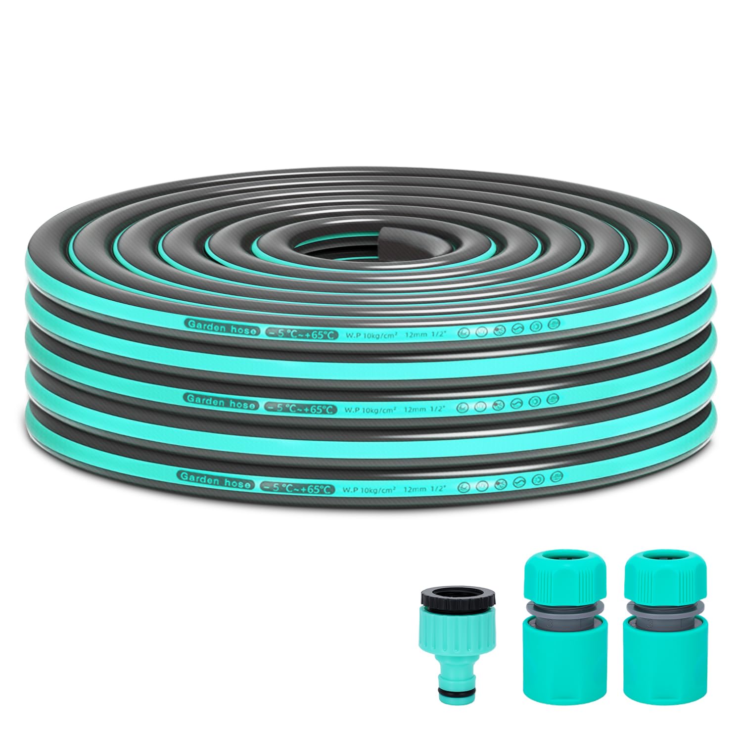 Garden Hose Connection Set, Durable Hose, Reinforced, Matted, Kink-Resistant Outdoor Hose for Connecting to Hose Trolley and Garden Hose Spray Gun (Sea Blue 10 m)