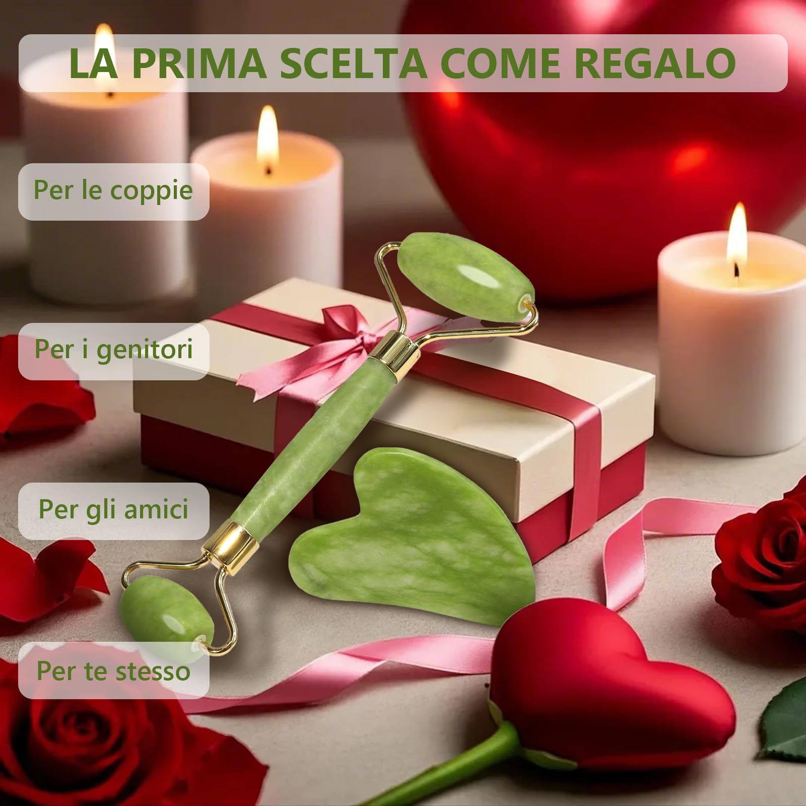 GUGUG Gua Sha Viso - Rullo di Giada, Guasha Pietra per il Viso, Massaggiatore per Lenire la Pelle ed Eliminare il Gonfiore degli Occhi