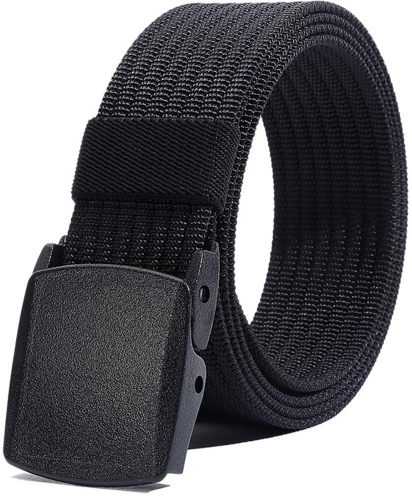 Men's Nylon Belt, Military Tactical Belts Breathable Webbing Canvas Belt with Plastic Buckle for Sports Outdoor Work (Black)