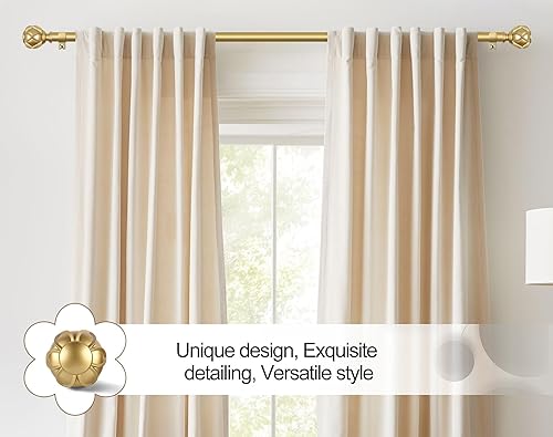 Miniatura 3 de KAMANINA Barra de cortina telescópica de 1 pulgada, 72 a 144 pulgadas (6-12 pies), remates de textura de red, oro cálido