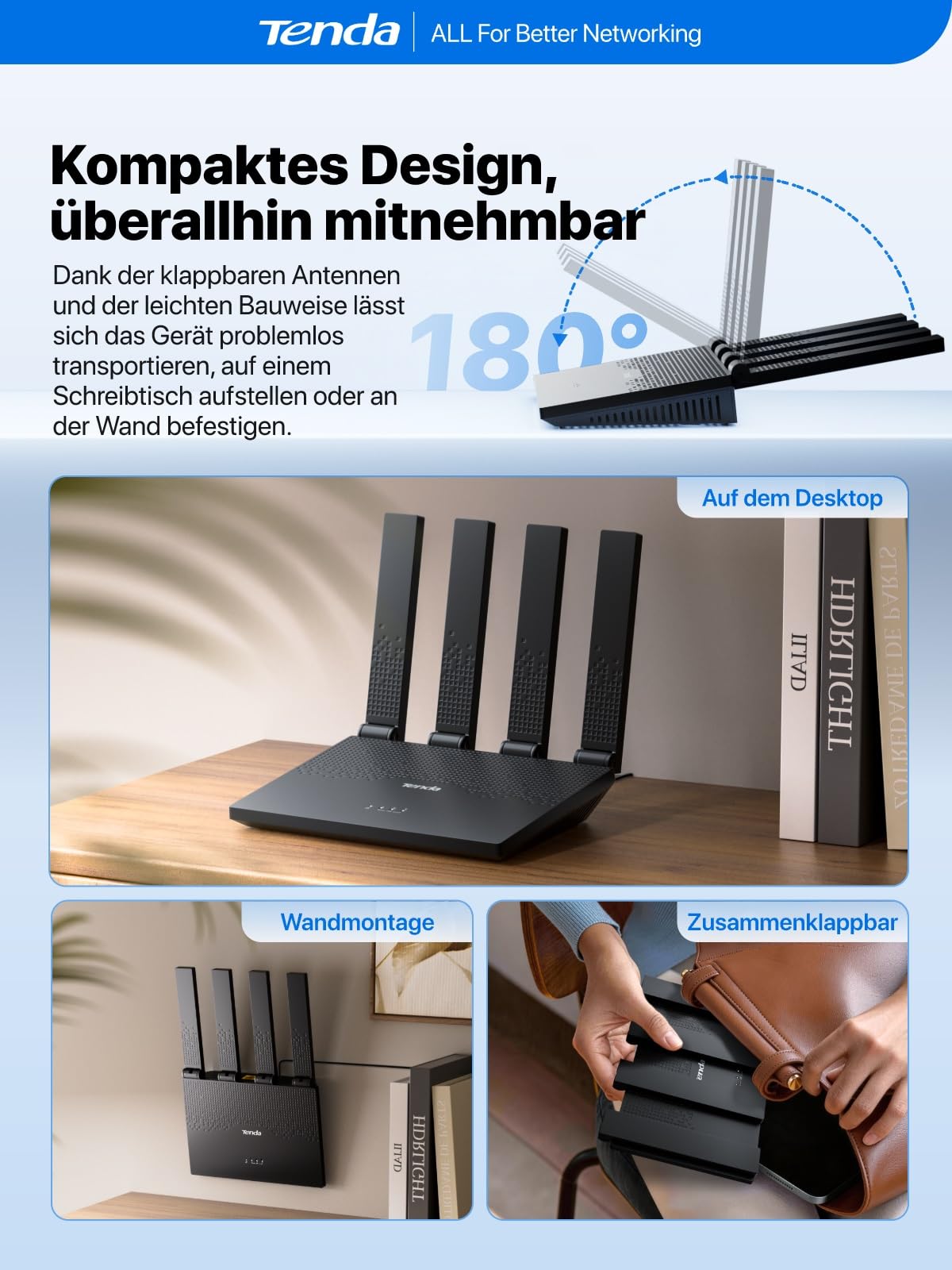 Tenda 4G LTE Router mit SIM Karte Modem N300 WLAN Cat4 4G03 Pro V2.0-4 Faltbare Antennen, USB-C Powerbank-Betrieb, LAN/WAN, Plug&Play, Mobiler für Wohnmobil, Camping, Homeoffice & Garten