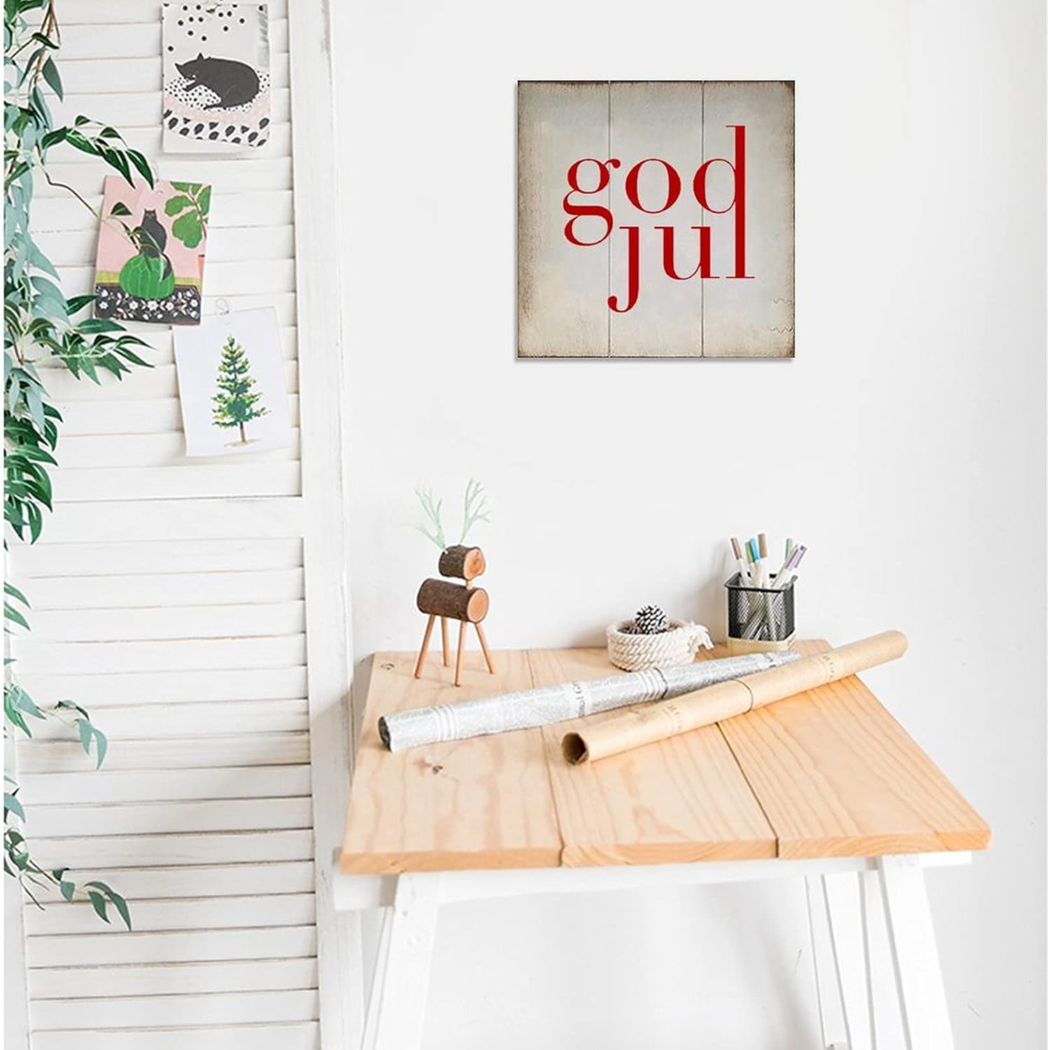 Aihesui Rustic Wood Signs Modern Home Wall Hanging God Jul Merry Christmas Plaque Use for Living Room Kitchen Batheroom Bedroom 12x12inch