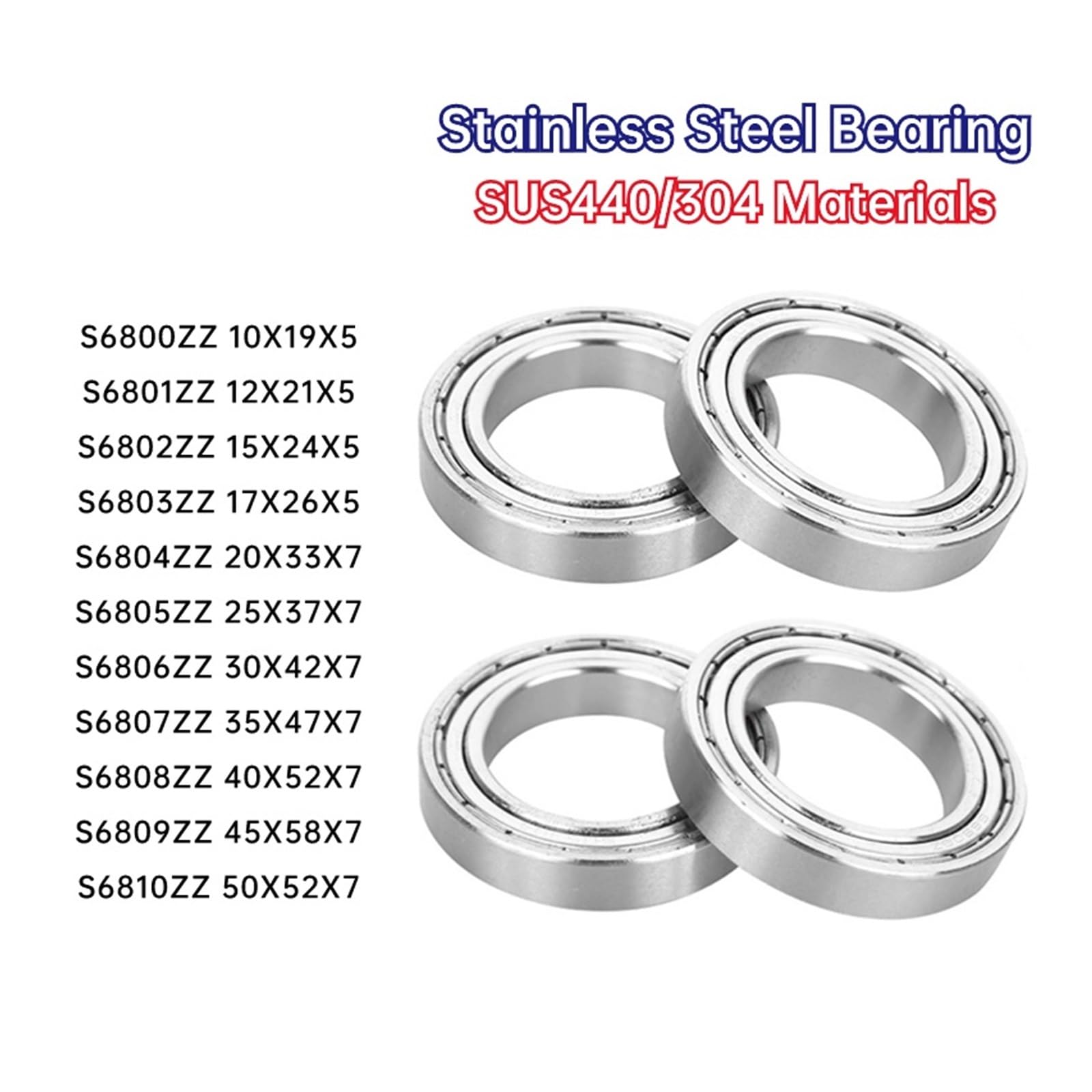 1PCS S6800 S6801 S6802 S6803 S6804 S6805 S6806 S6807 S6808 S6809 304 Edelstahl Sickern Nut Kugellager(S6800ZZ 10X19X5)
