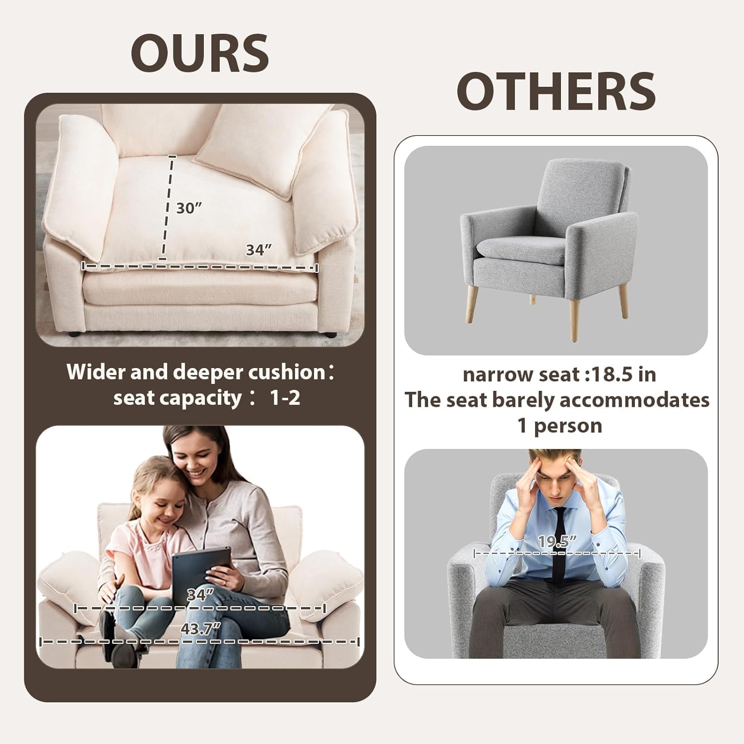 Modern Oversized Chair, Comfy Chenille Accent Chair Large Upholstered Armchair with Extra Thick and Deep Seat Lounge Chair for Living Room,Bedroom,Apartment, Beige