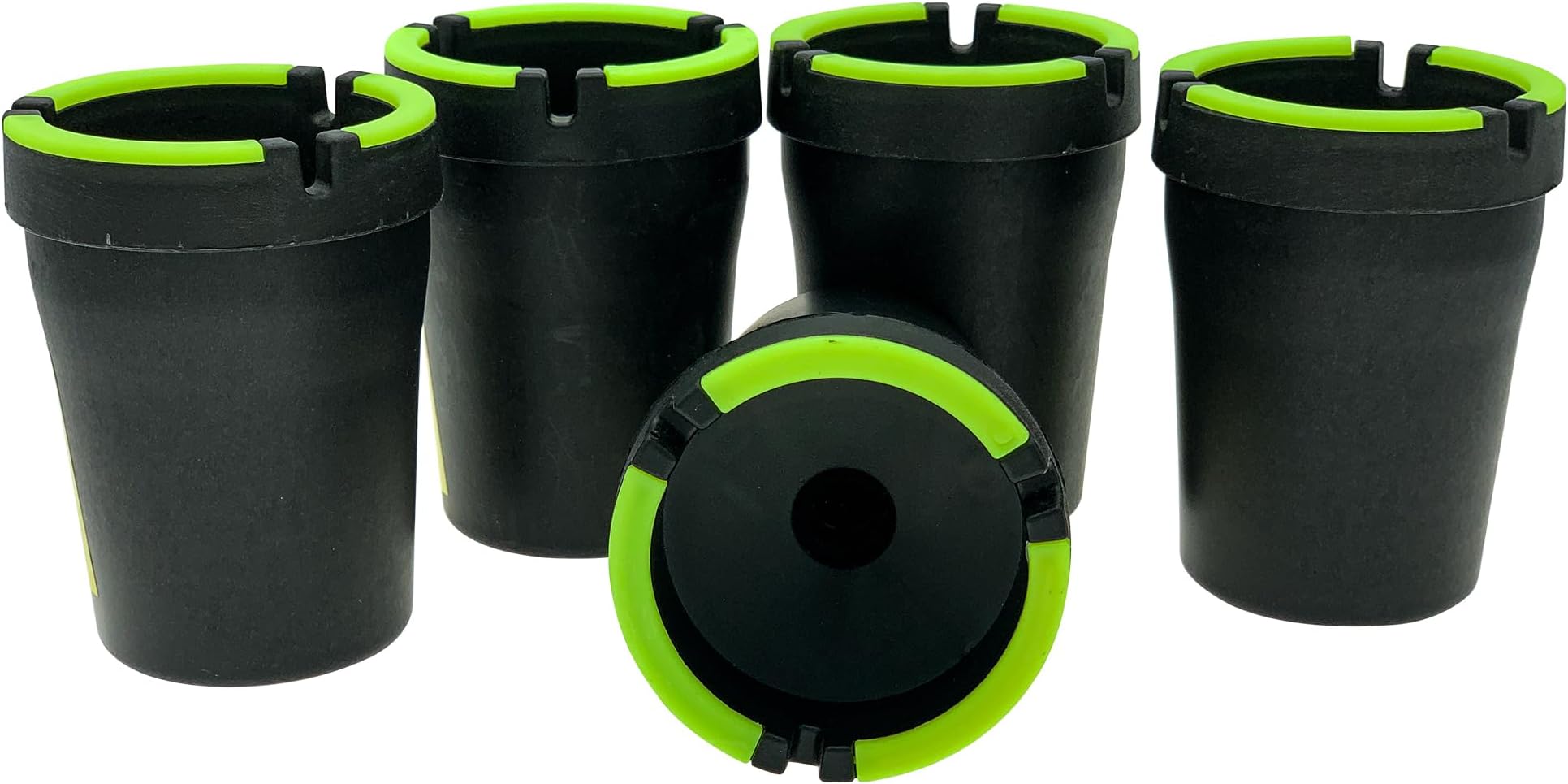 5-Pack Glow in the Dark Butt Bucket Ashtrays - Self-Extinguishing & Smell Proof Cigarette Holder for Car Cup Holder, Truck, Home, and Office (Black)
