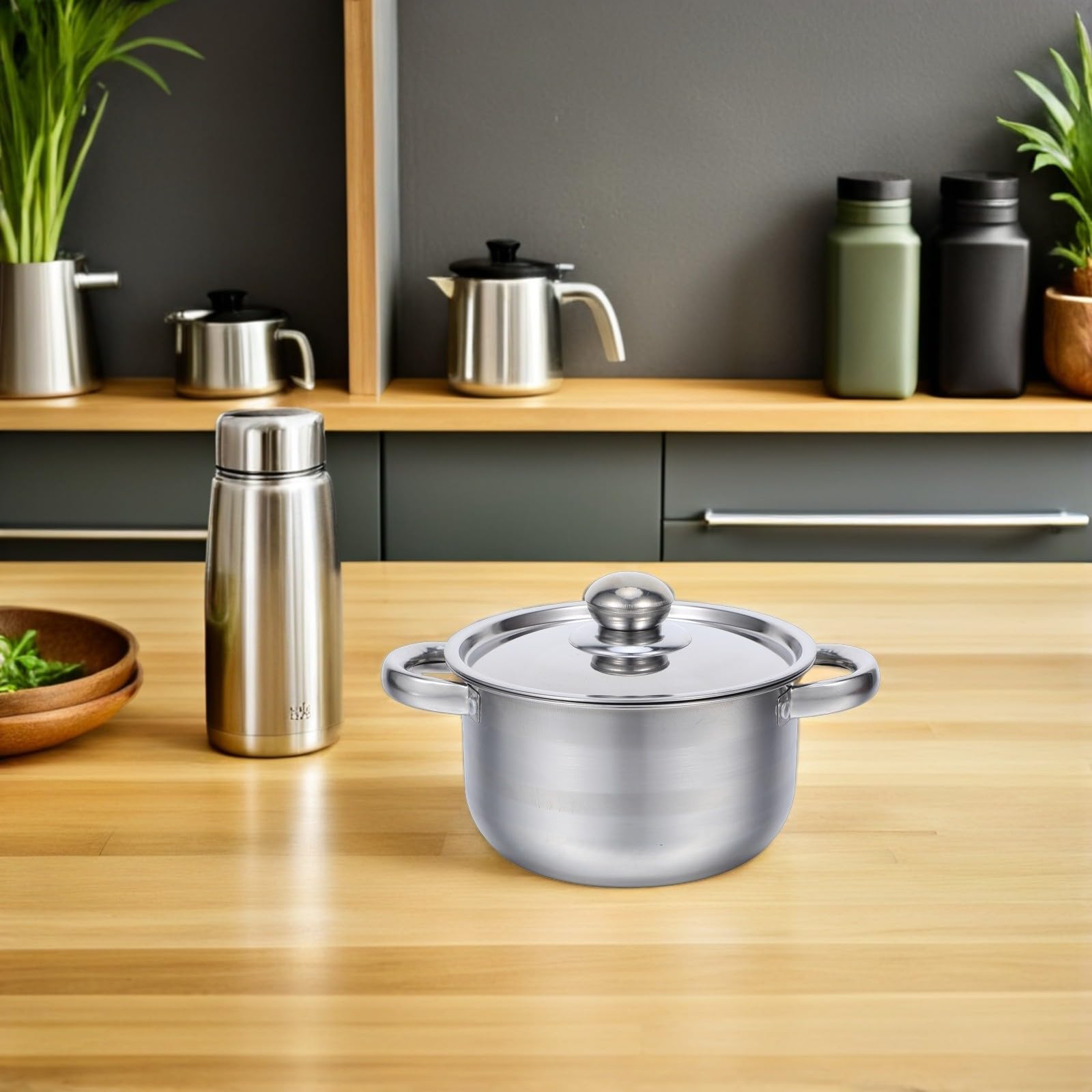 SUPVOX Set Pentole in Acciaio Inossidabile 10 Pezzi con Doppio Manico e Coperchio, Design Elegante e Moderno, Facile da Pulire, per Cucina e Ristorante
