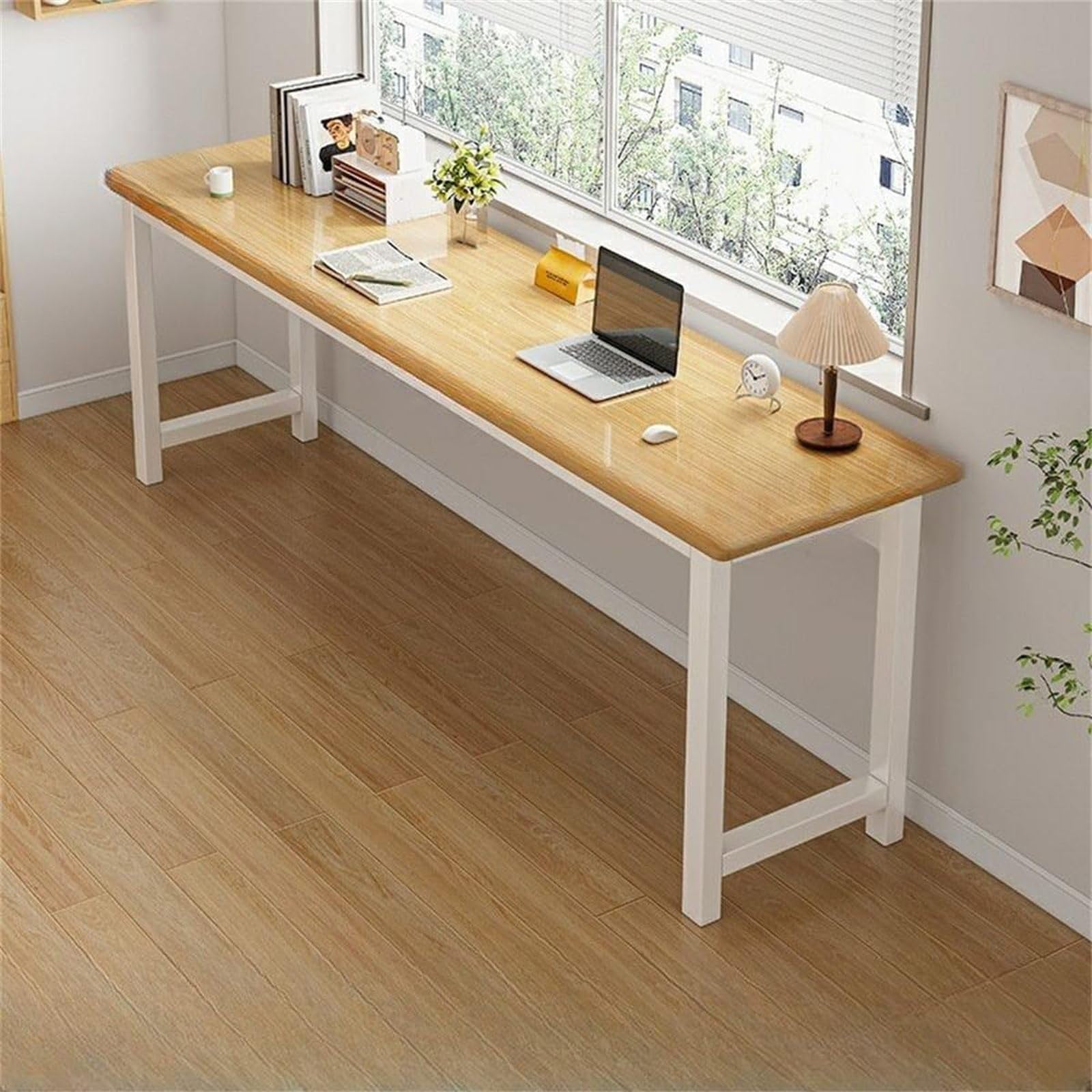 MESCXTY Extra Long Computer Desk,Narrow Writing Office Desk,Large Computer Table Workstation,Home Office Desk with Storage Shelves for Home Office(100cm(39in), Natural1)