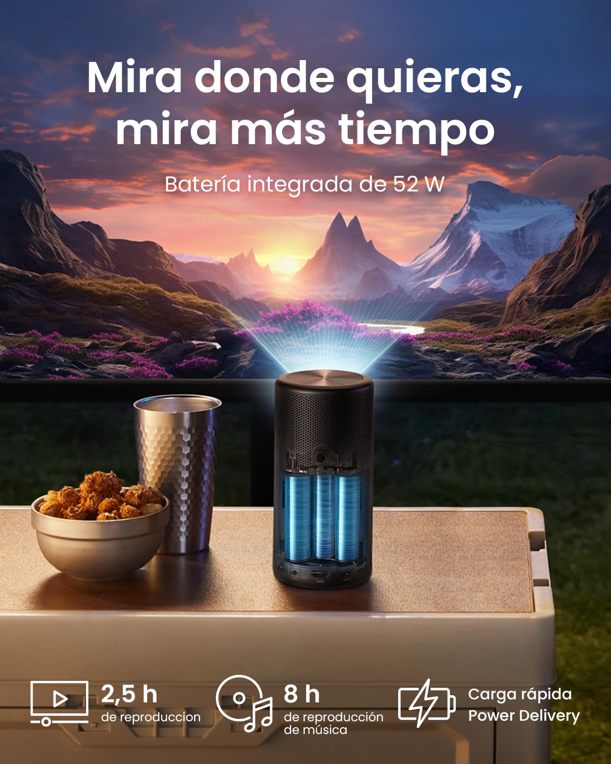 Nebula Anker Capsule 3 Laser 1080p Proyector Portatil, Smart, Wi-Fi, Mini Proyector Portátil, Dolby Digital, Enfoque automático, Imagen de 120 Pulgadas, 2,5 Horas de Tiempo de reproducción