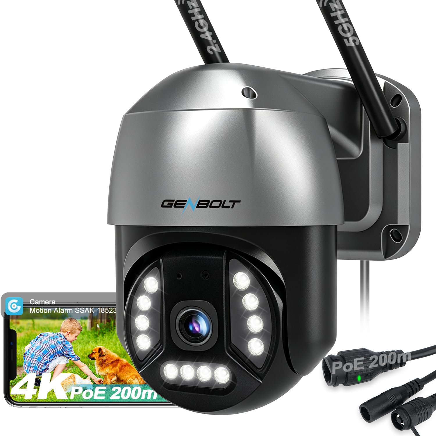 GENBOLT 4K PoE Überwachungskamera Aussen,8MP 2,4&5GHz WLAN Kamera Outdoor