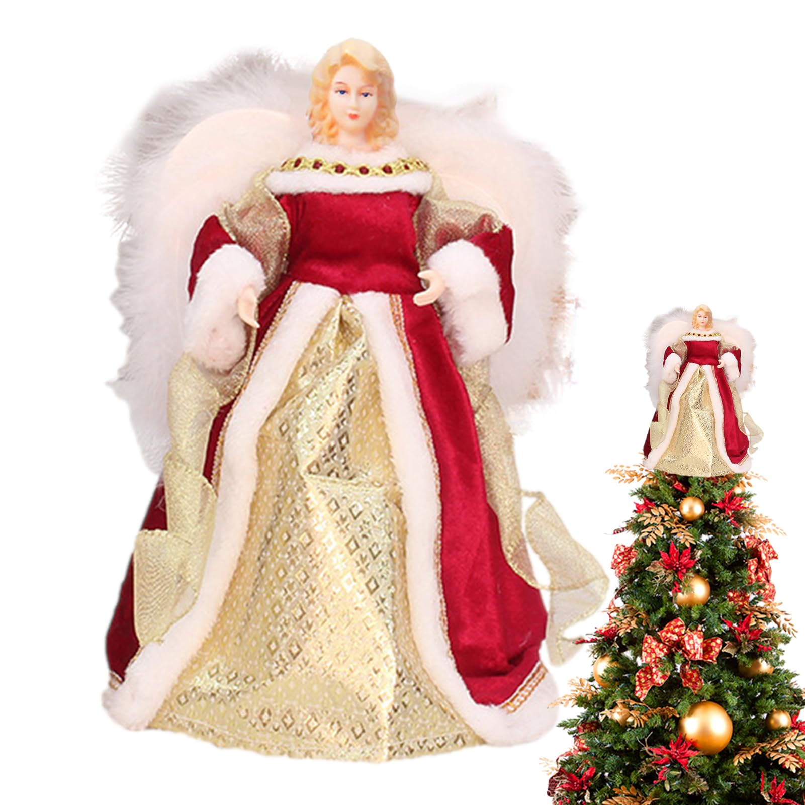 Cameirgou Red Angel Christmas Tree Topper - Angel Tree Topper Decoration, Angels Treetop Figurine, Fairy Treetop Pendant, Fairy Trees Toppers Christmas Ornament, Fairy Figurines Treetop For Festival (Red)