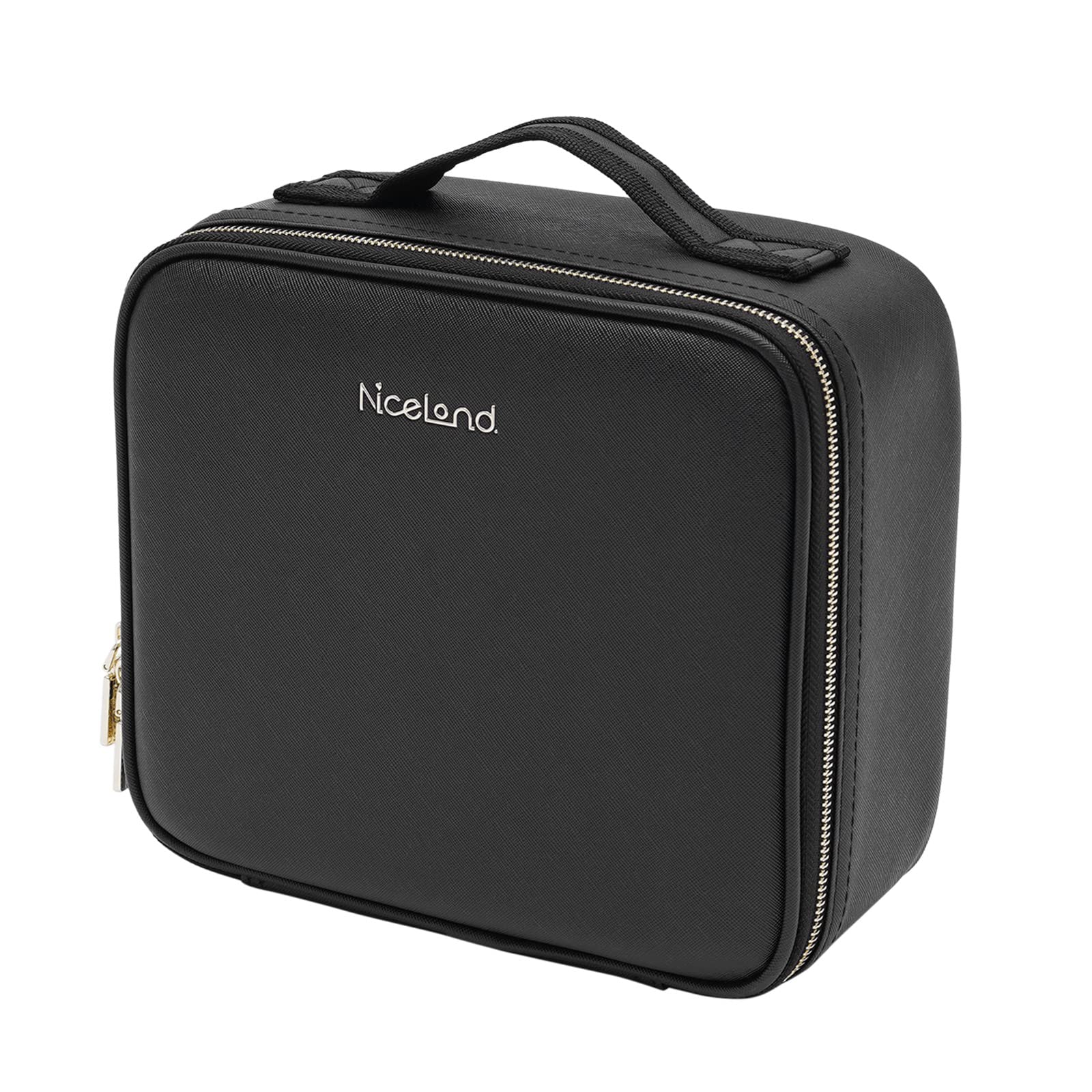 Make-up Tasche mit LED Spiegel, Reise Kosmetiktasche mit 3 Farben Helligkeit Einstellbarer, Schminktasche mit 7 Verstellbaren Trennwänden und Makeup Pinsel Aufbewahrungstasche (Schwarz)